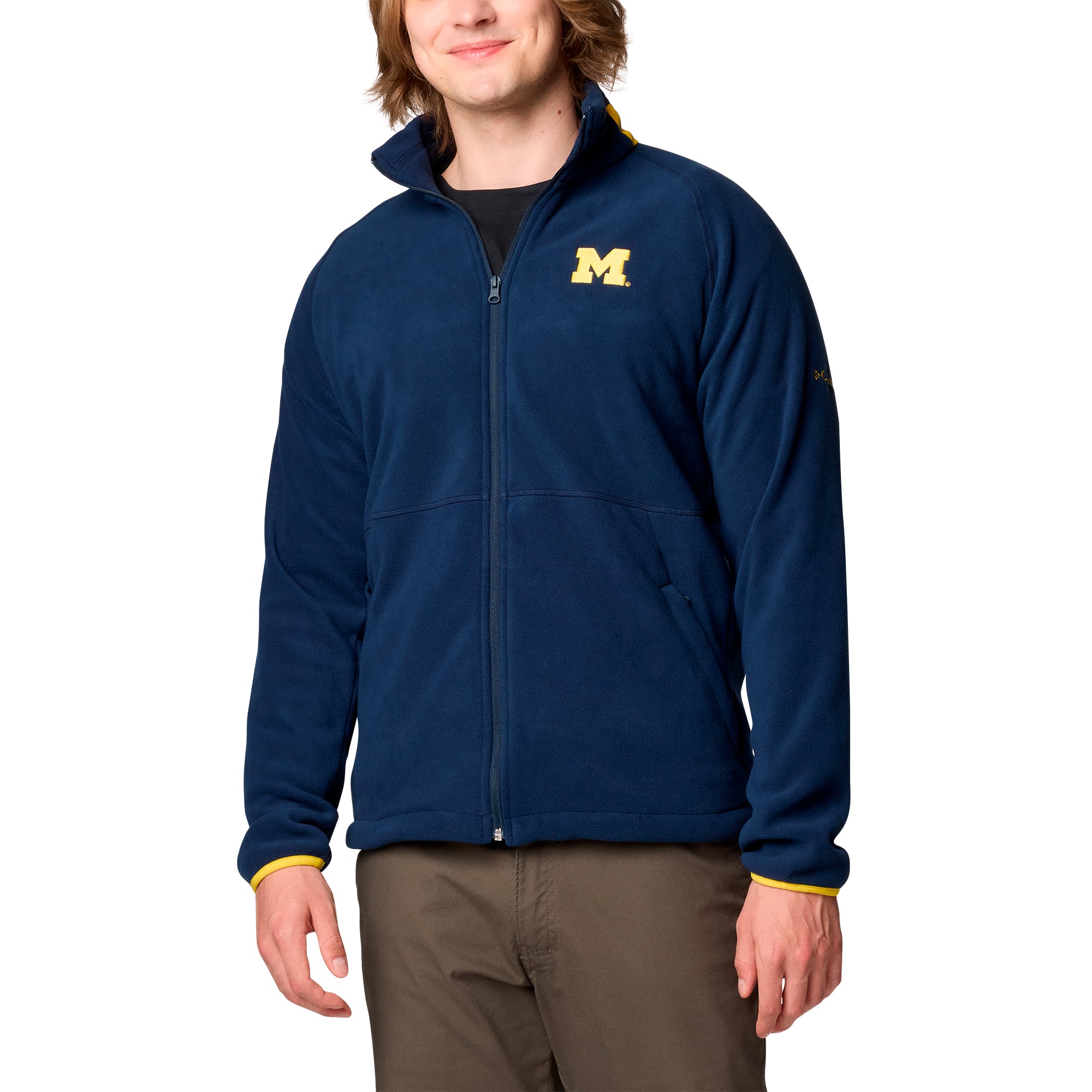Men's Columbia Navy Michigan Wolverines Big & Tall Flanker™ IV Fleece Raglan Full-Zip Jacket