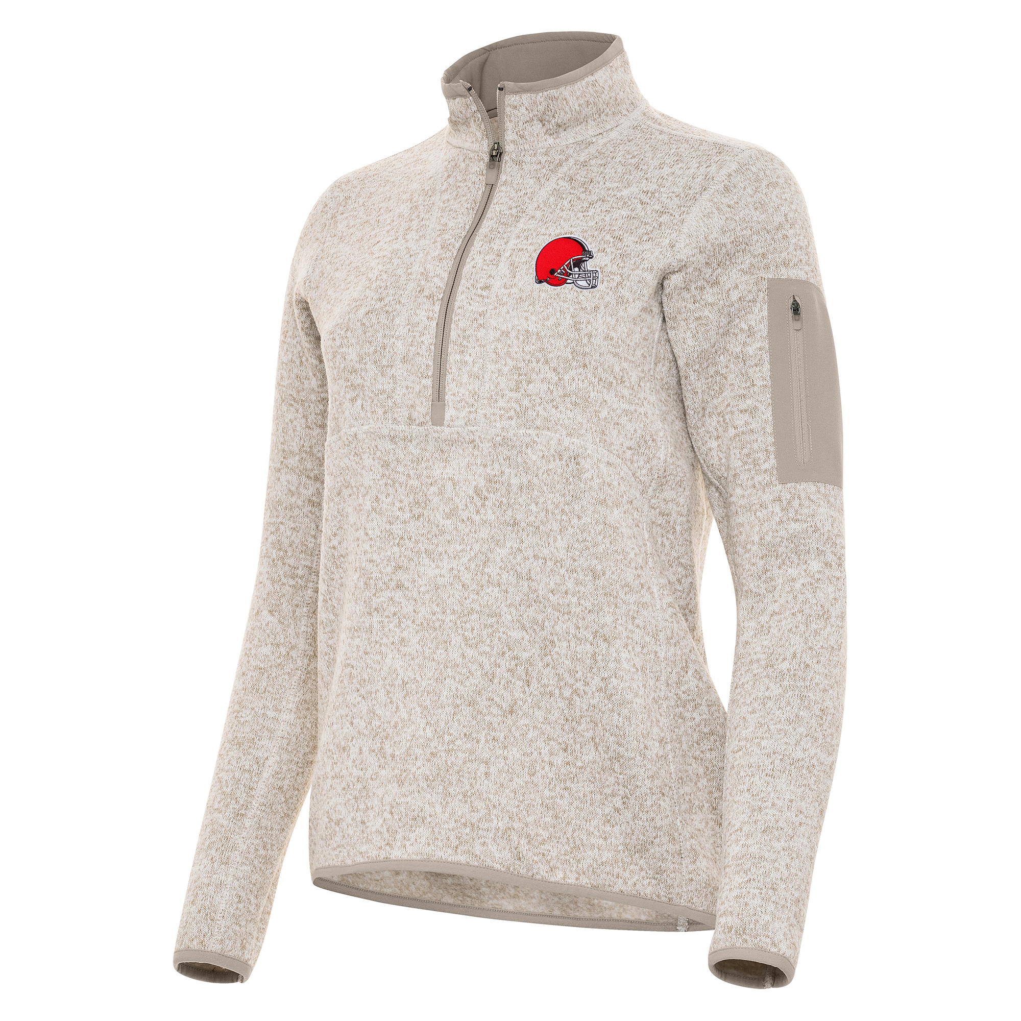 Women's Antigua Oatmeal Cleveland Browns Fortune Half-Zip Jacket