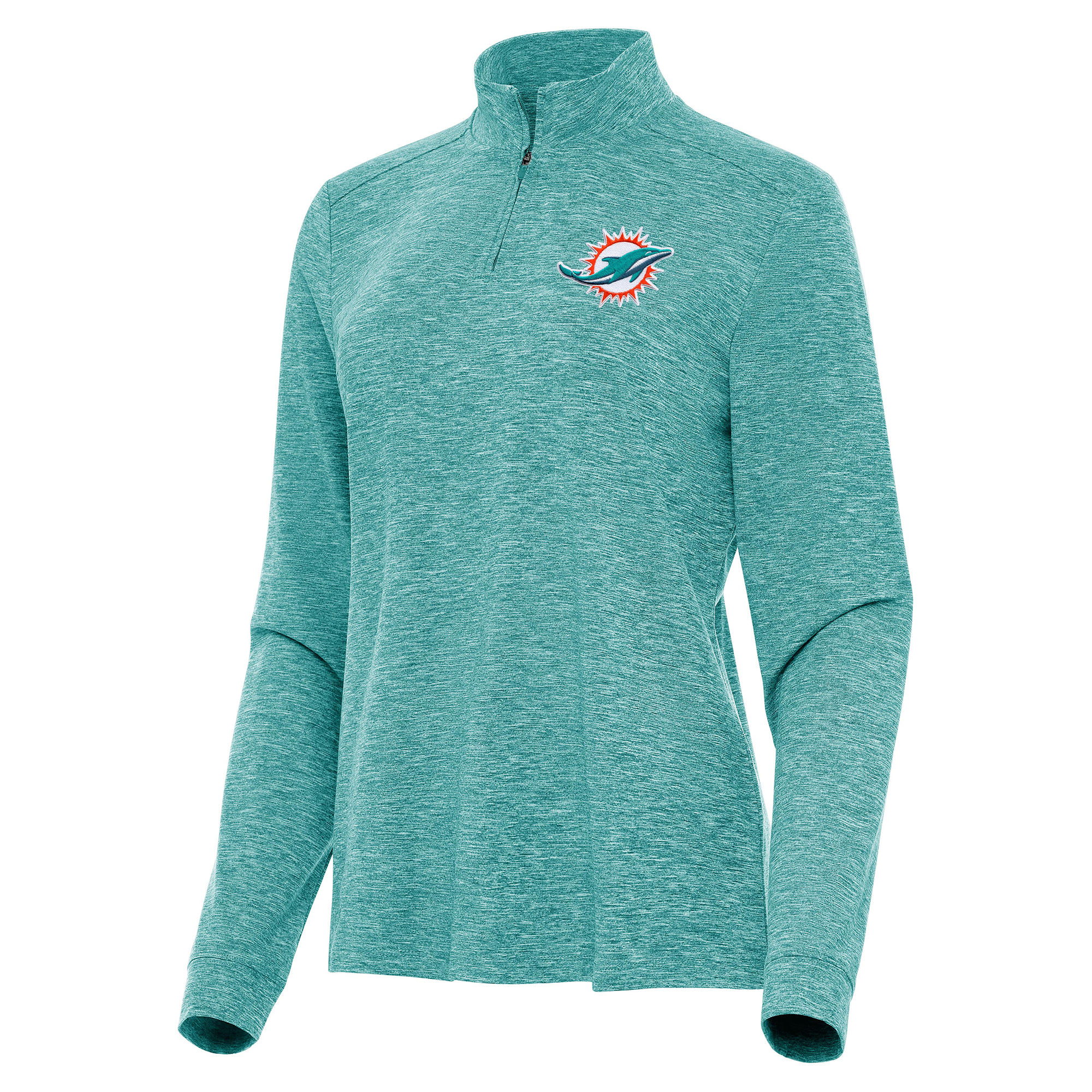 Women's Antigua Heather Aqua Miami Dolphins Mentor Quarter-Zip Jacket