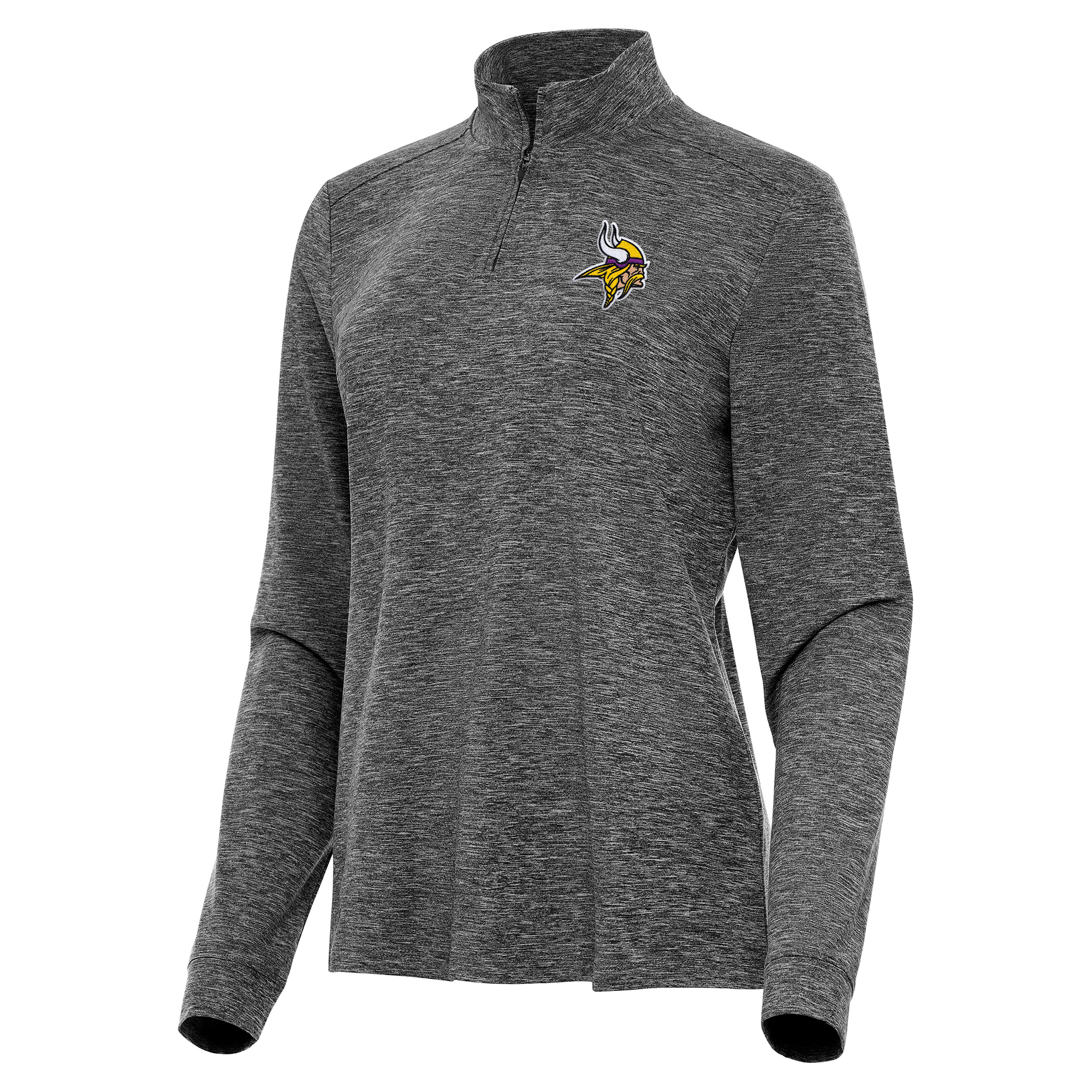 Women's Antigua Heather Black Minnesota Vikings Mentor Quarter-Zip Jacket