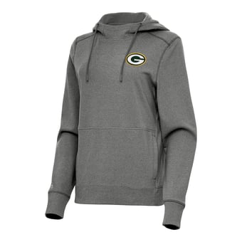 Women's Antigua  Heather Black Green Bay Packers Justice Pullover Hoodie
