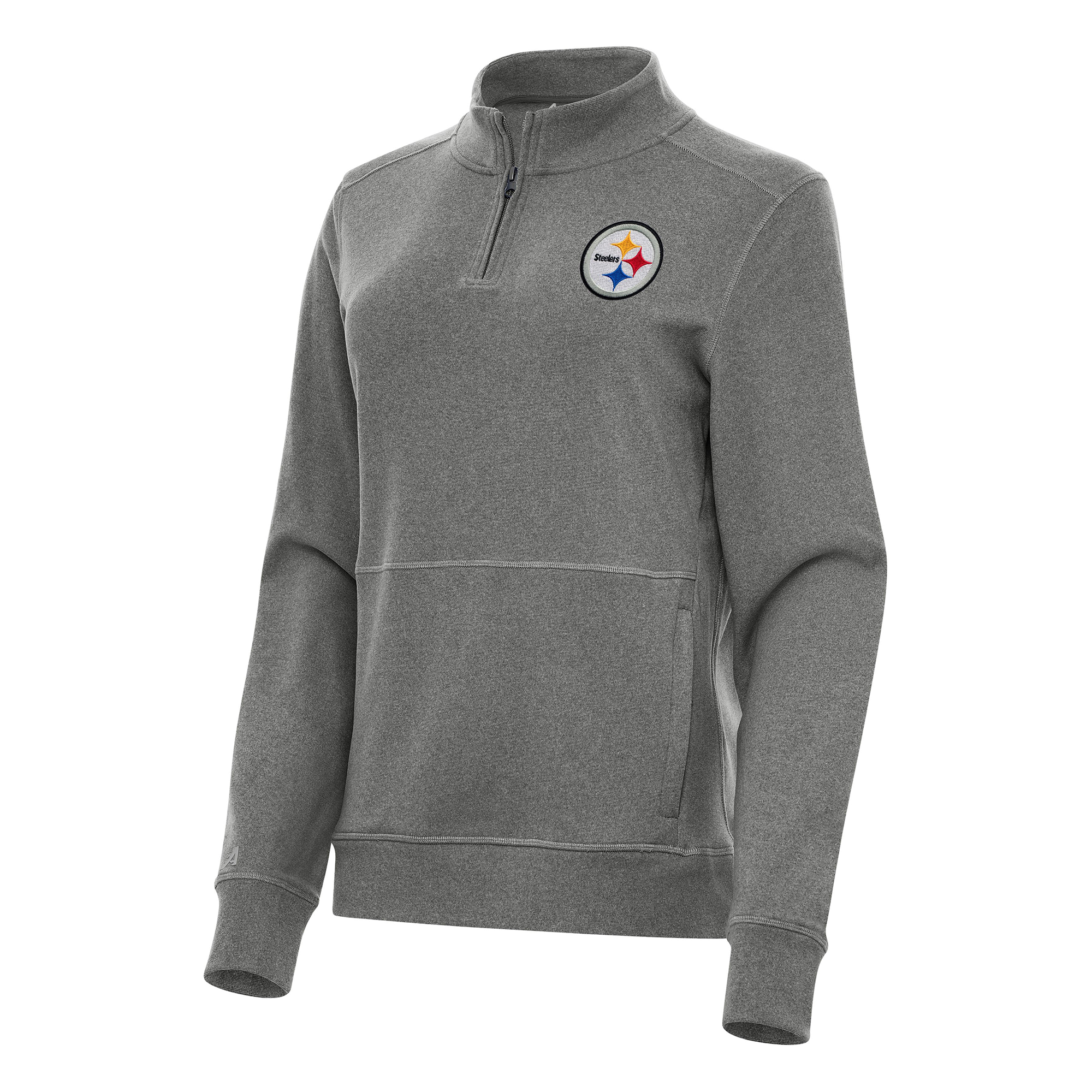 Women's Antigua Heather Black Pittsburgh Steelers Crush Quarter-Zip Jacket