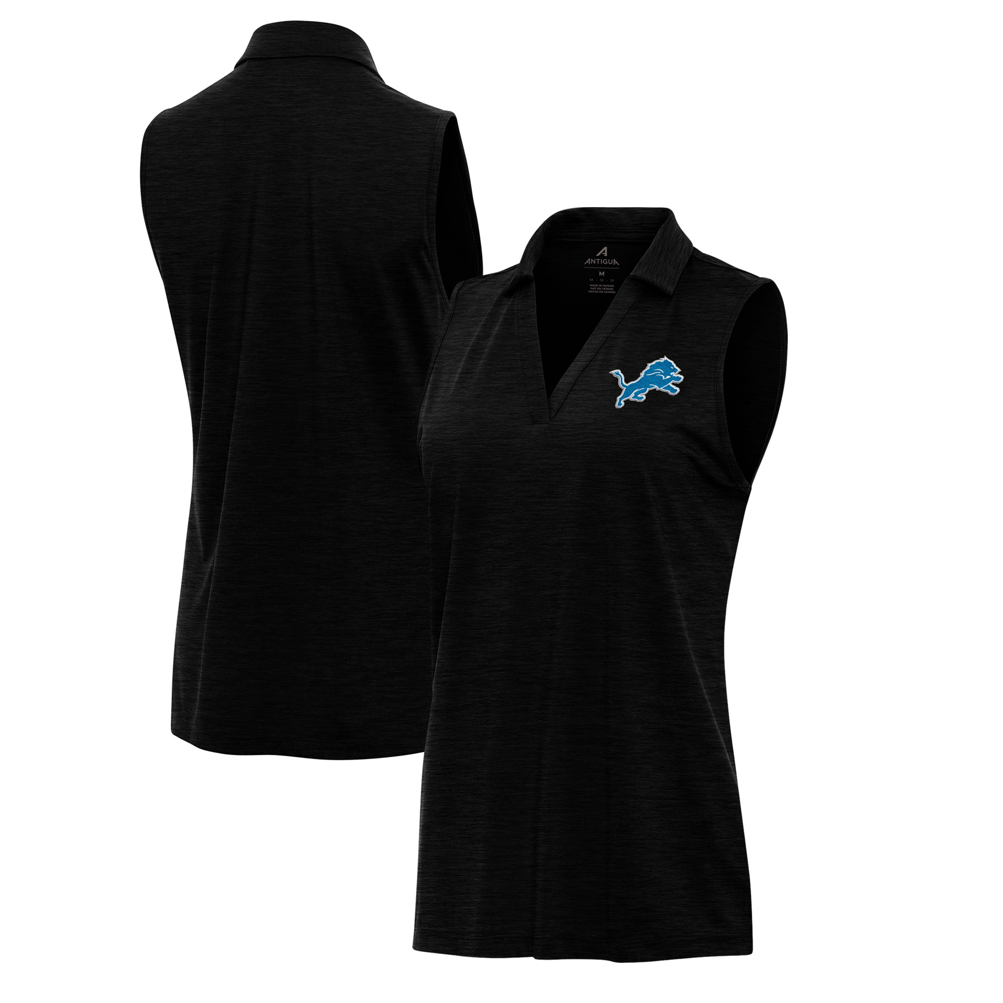 Women's Antigua Heather Black Detroit Lions Layout Sleeveless V-Neck Polo