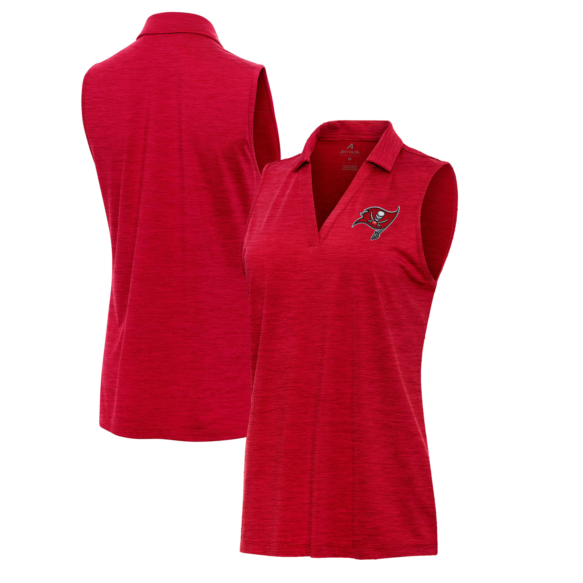 Women's Antigua Heather Red Tampa Bay Buccaneers Layout Sleeveless V-Neck Polo