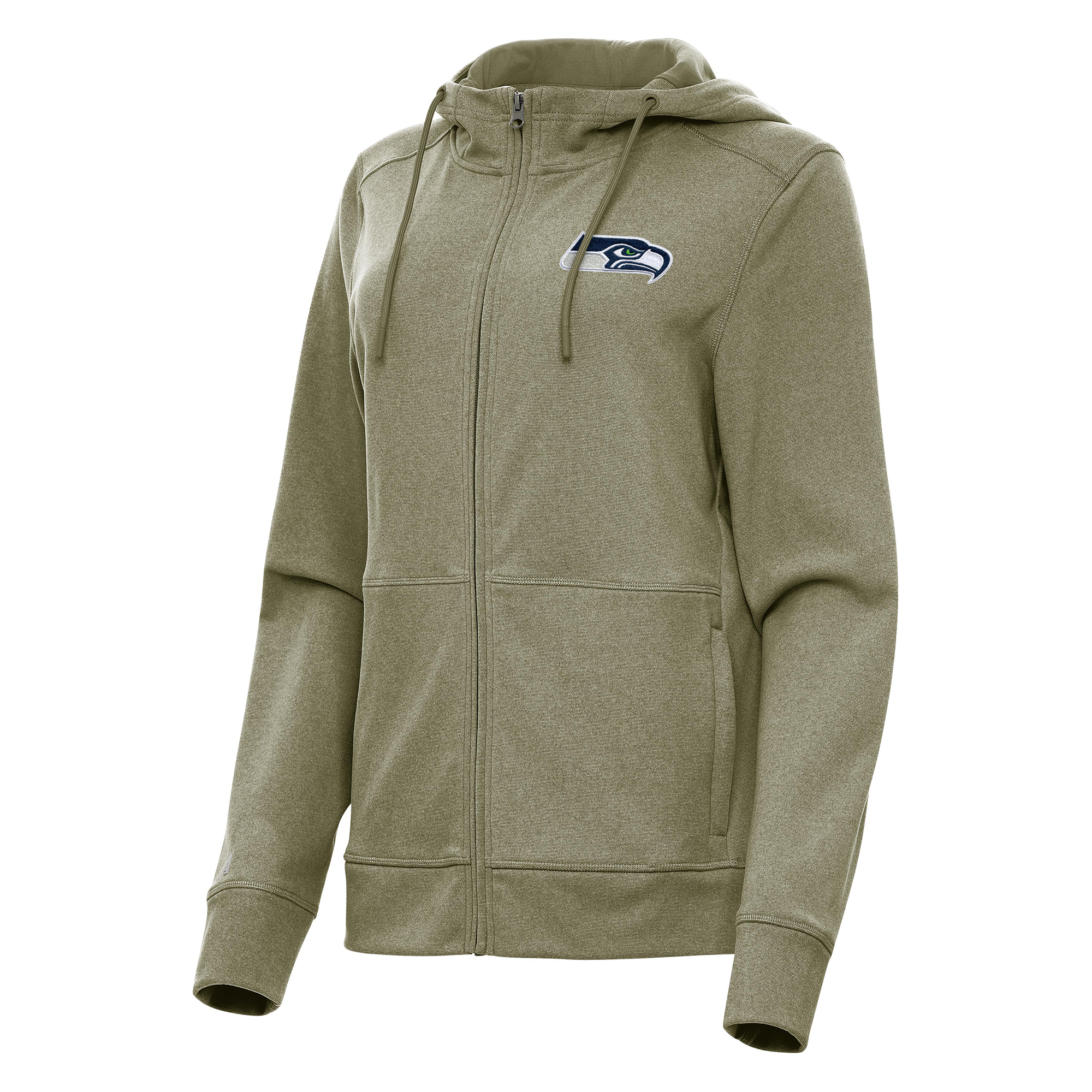 Women's Antigua Heather Olive Seattle Seahawks Seeker Full-Zip Hoodie Jacket