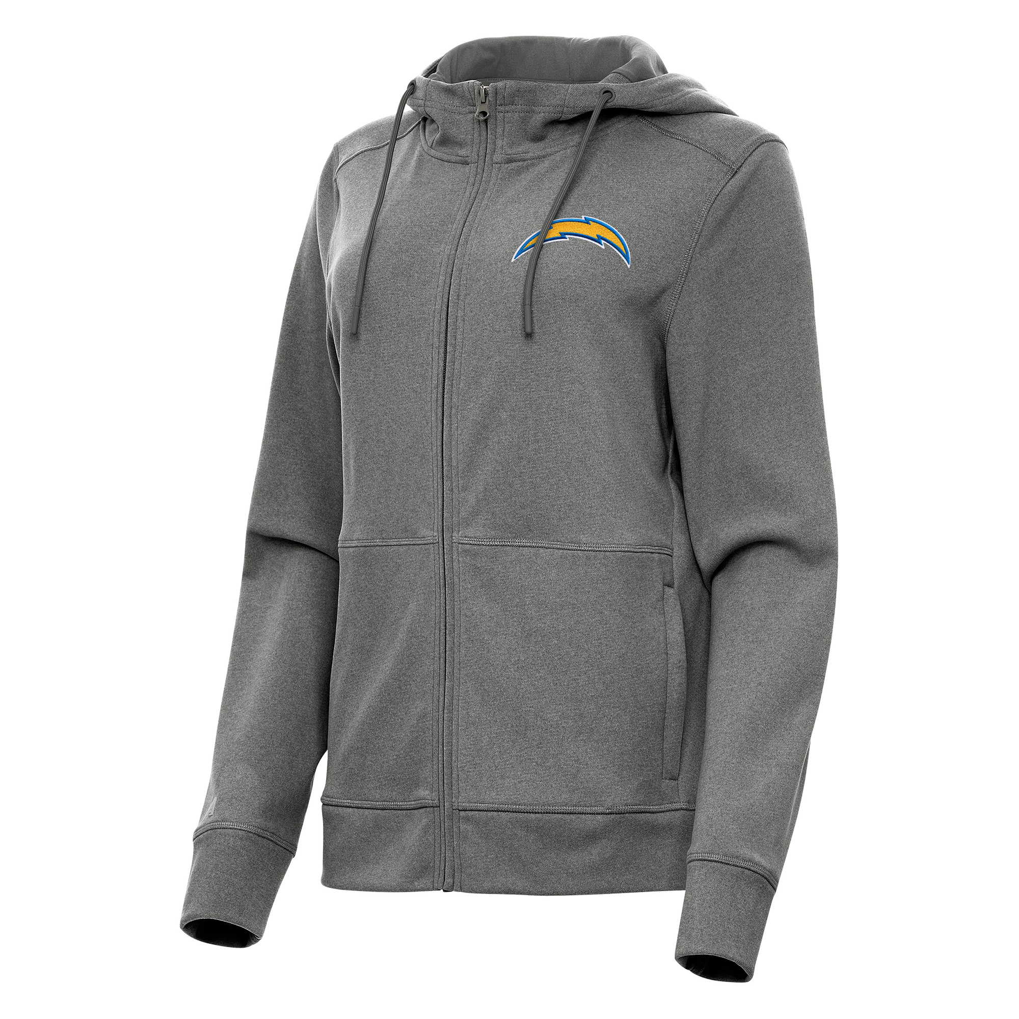 Women's Antigua Heather Charcoal Los Angeles Chargers Seeker Full-Zip Hoodie Jacket