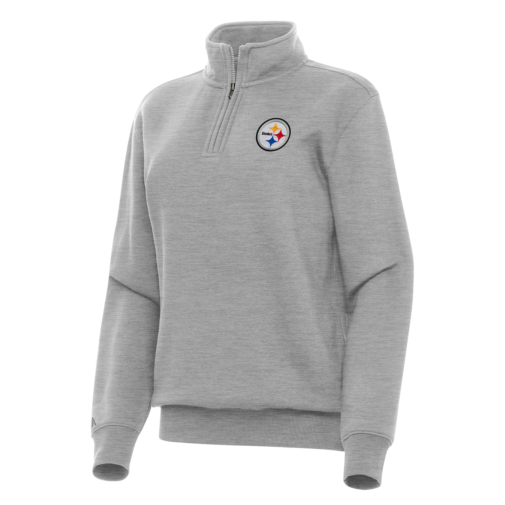Women's Antigua Heather Gray Pittsburgh Steelers Victory Quarter-Zip Top