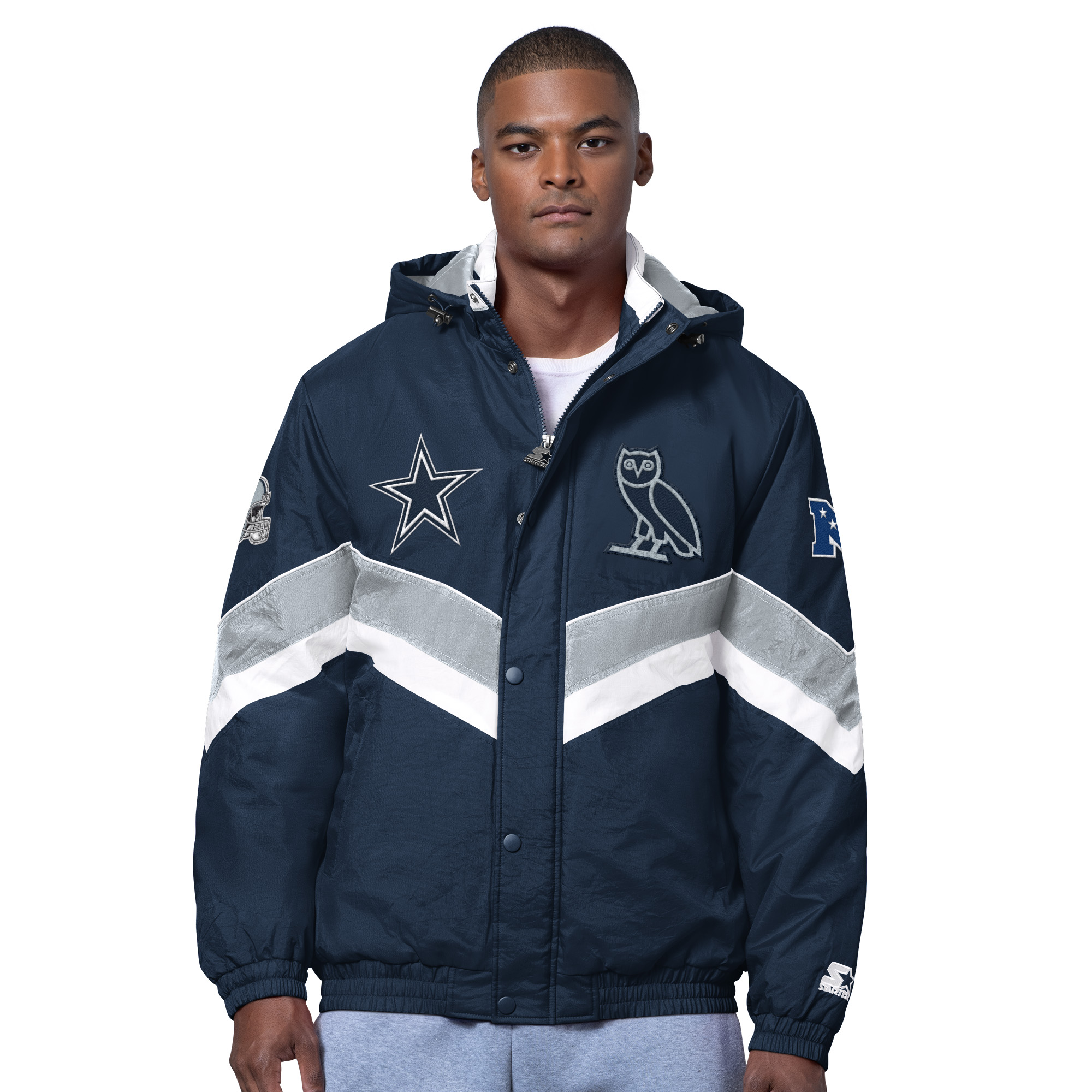 Men's OVO x Starter Navy Dallas Cowboys Sideline Full-Snap Puffer Jacket