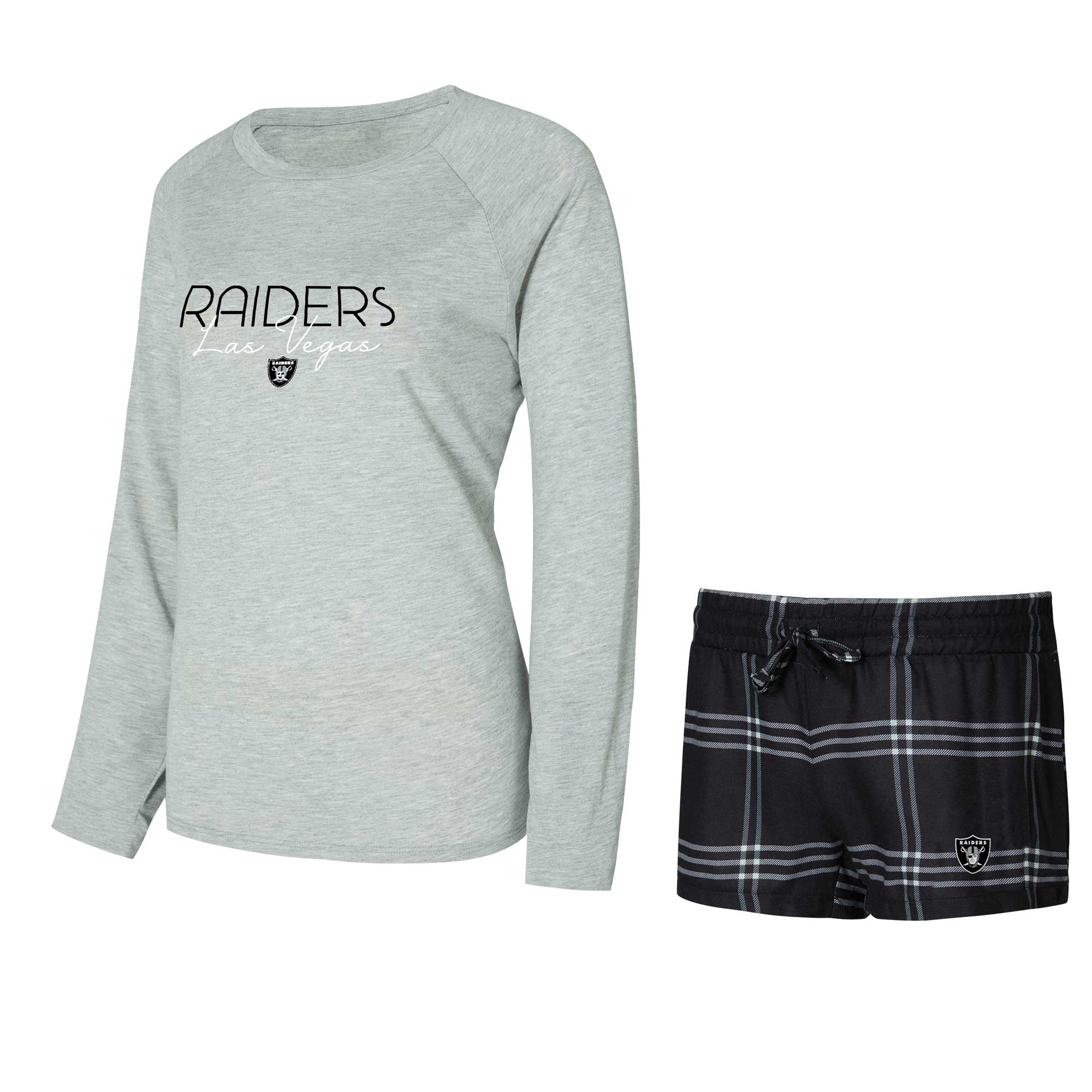 Women's Concepts Sport Black/Gray Las Vegas Raiders Petition Raglan Long Sleeve Top and Shorts Set