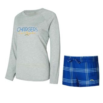 Women's Concepts Sport Royal/Gray Los Angeles Chargers Petition Raglan Long Sleeve Top and Shorts Set