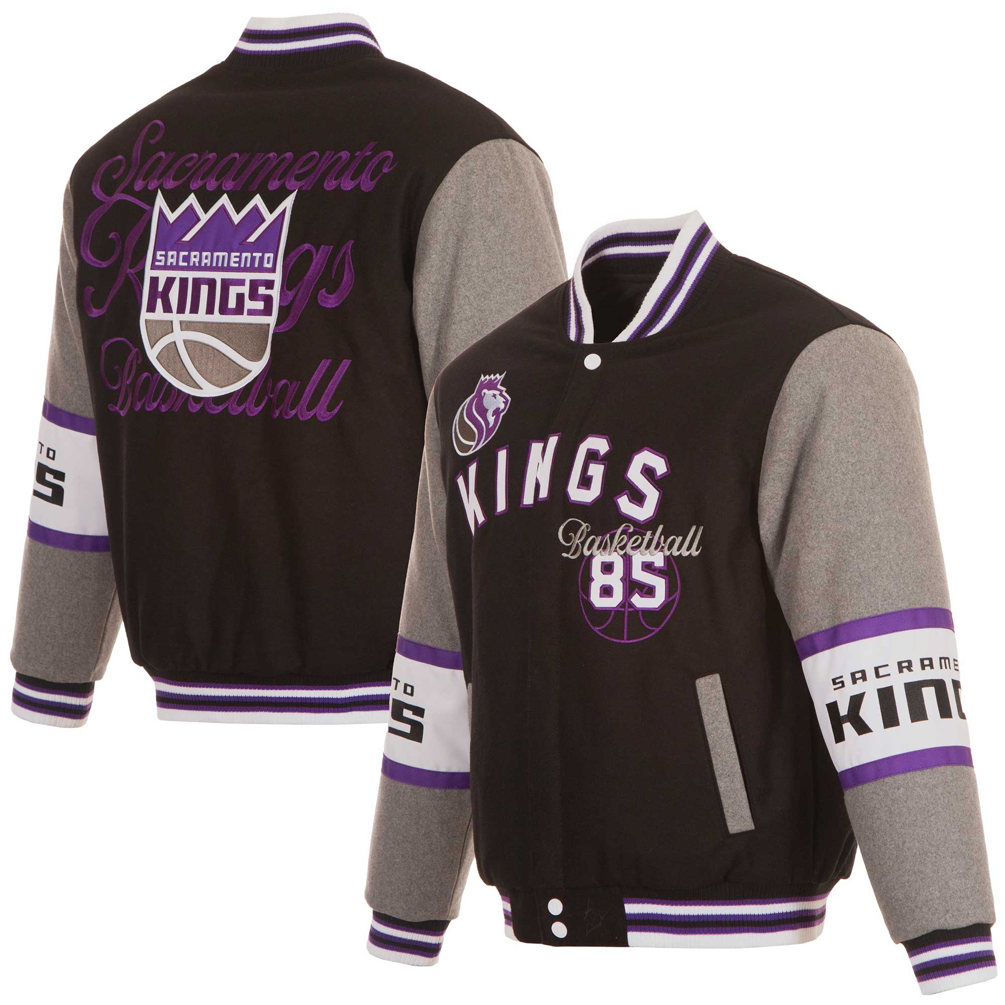 Men's JH Design Black Sacramento Kings Reversible Wool Full-Zip Jacket