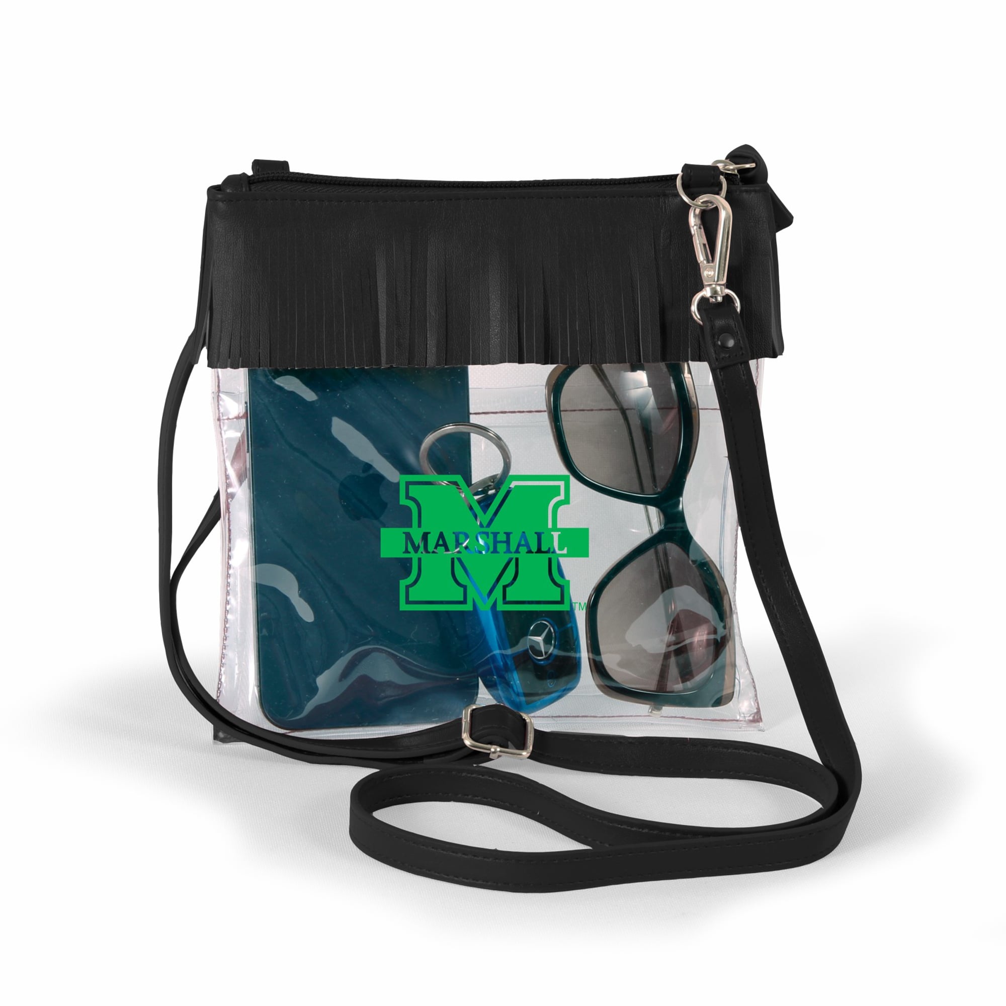 Women's Black Marshall Thundering Herd Judyann Clear Crossbody with Fringe
