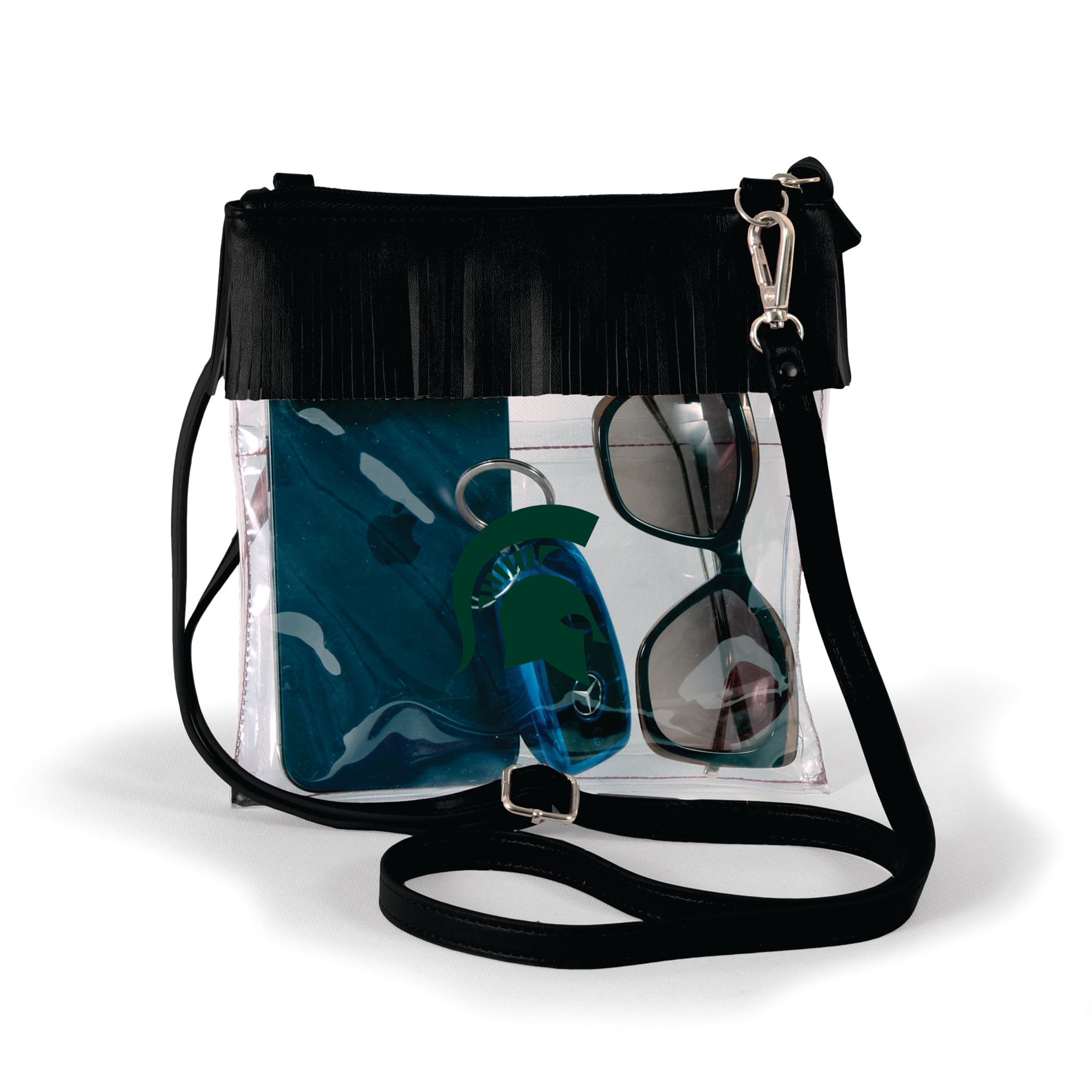 Women's Black Michigan State Spartans Judyann Clear Crossbody with Fringe