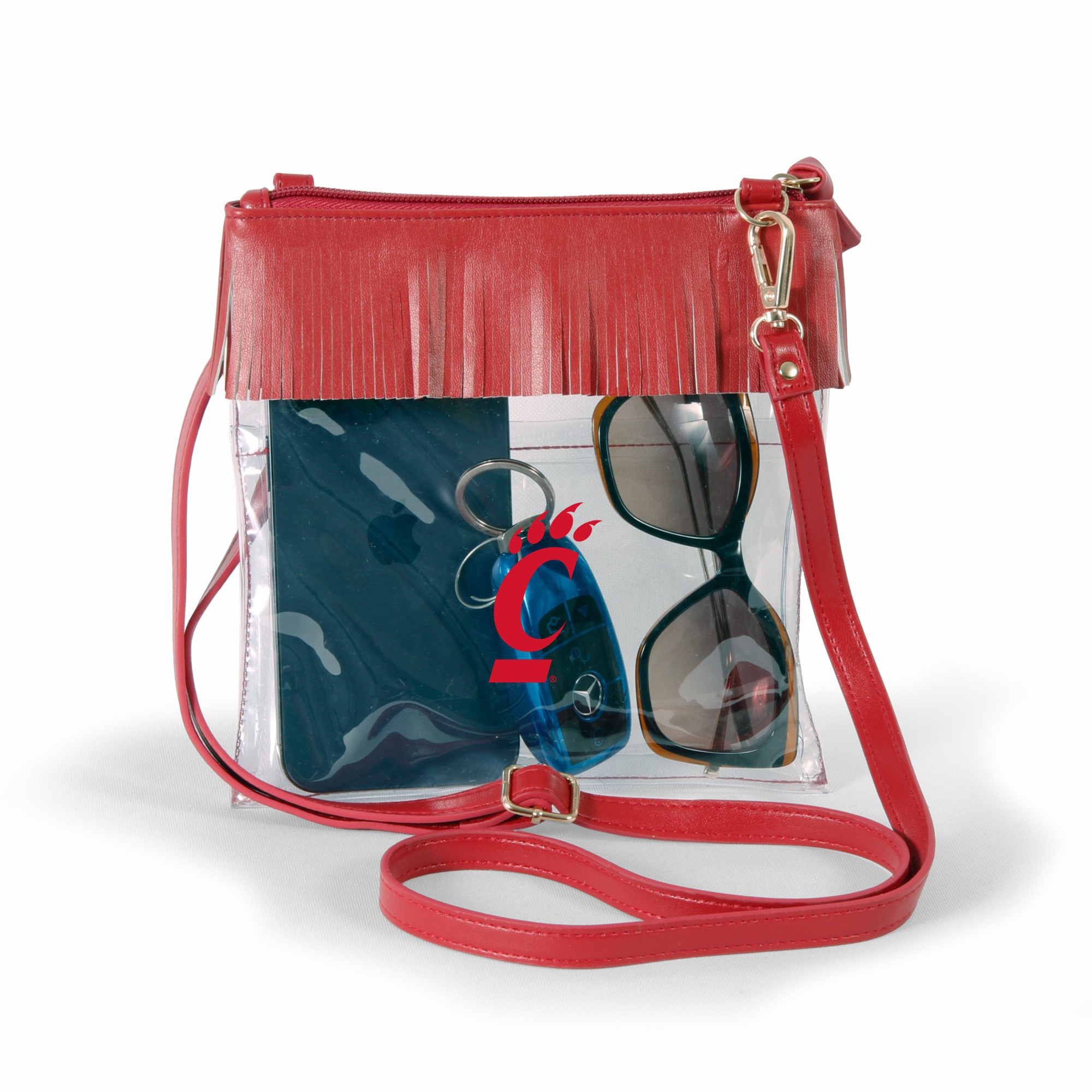 Women's Red Cincinnati Bearcats Judyann Clear Crossbody with Fringe