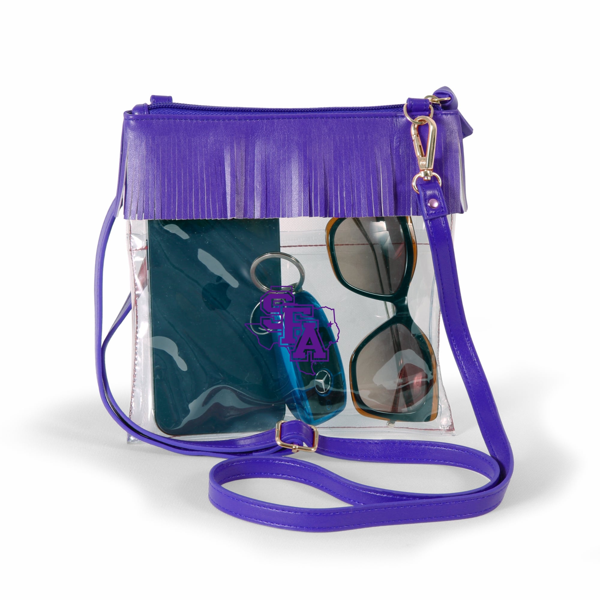 Women's Purple Stephen F Austin Lumberjacks Judyann Clear Crossbody with Fringe