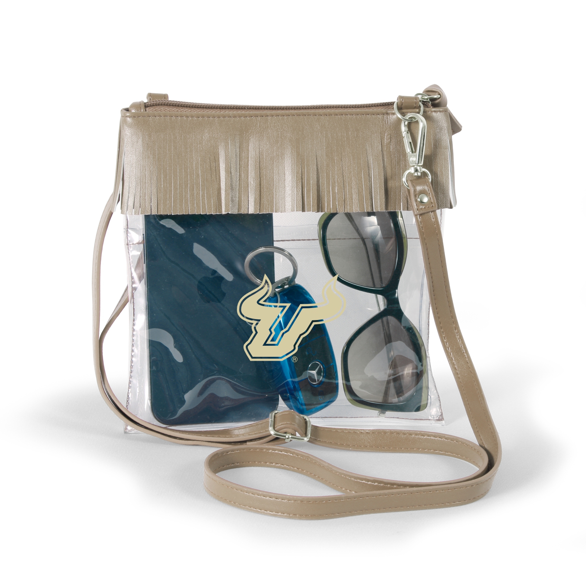 Women's Gold South Florida Bulls Judyann Clear Crossbody with Fringe