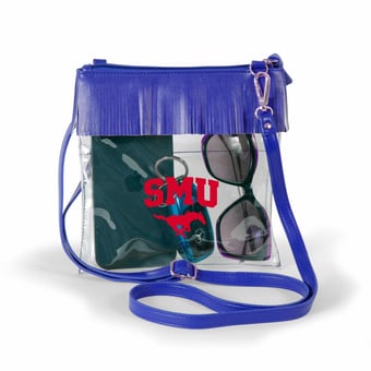 Women's Royal SMU Mustangs Judyann Clear Crossbody with Fringe