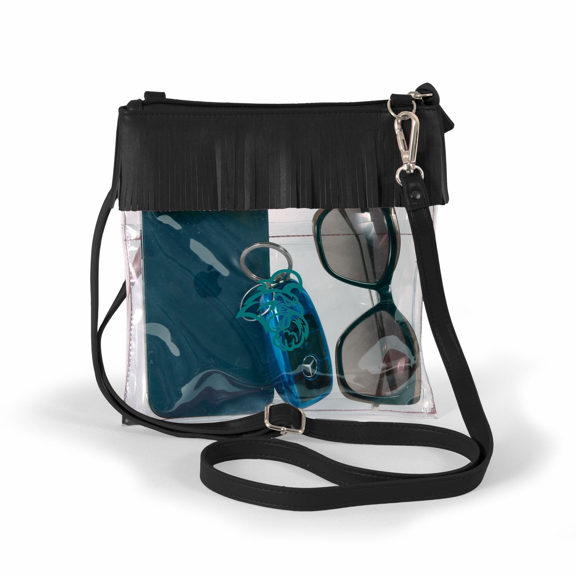 Women's Black Coastal Carolina Chanticleers Judyann Clear Crossbody with Fringe