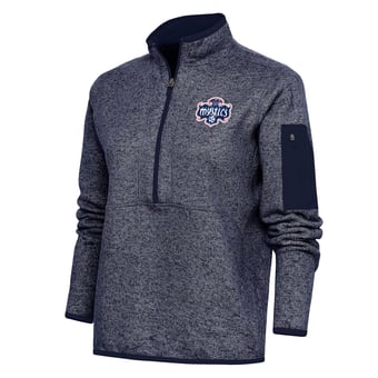 Women's Antigua Heather Navy Washington Mystics Fortune Half-Zip Jacket