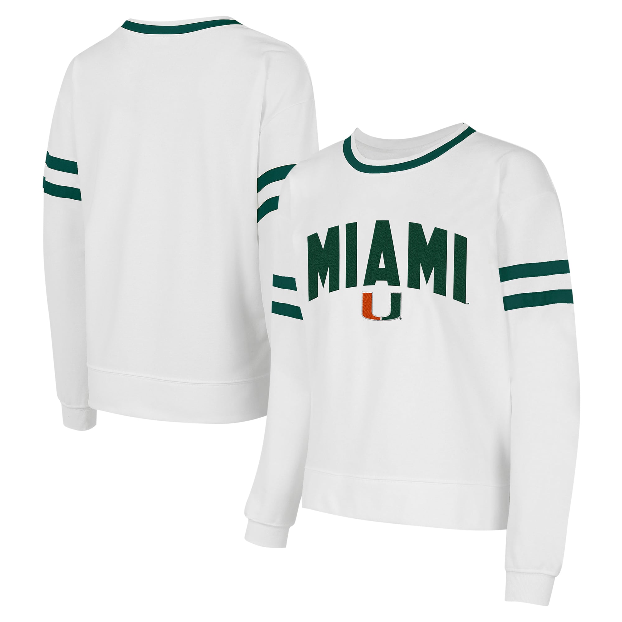 Women's Concepts Sport White Miami Hurricanes Borough French Terry Arch Over Long Sleeve Top