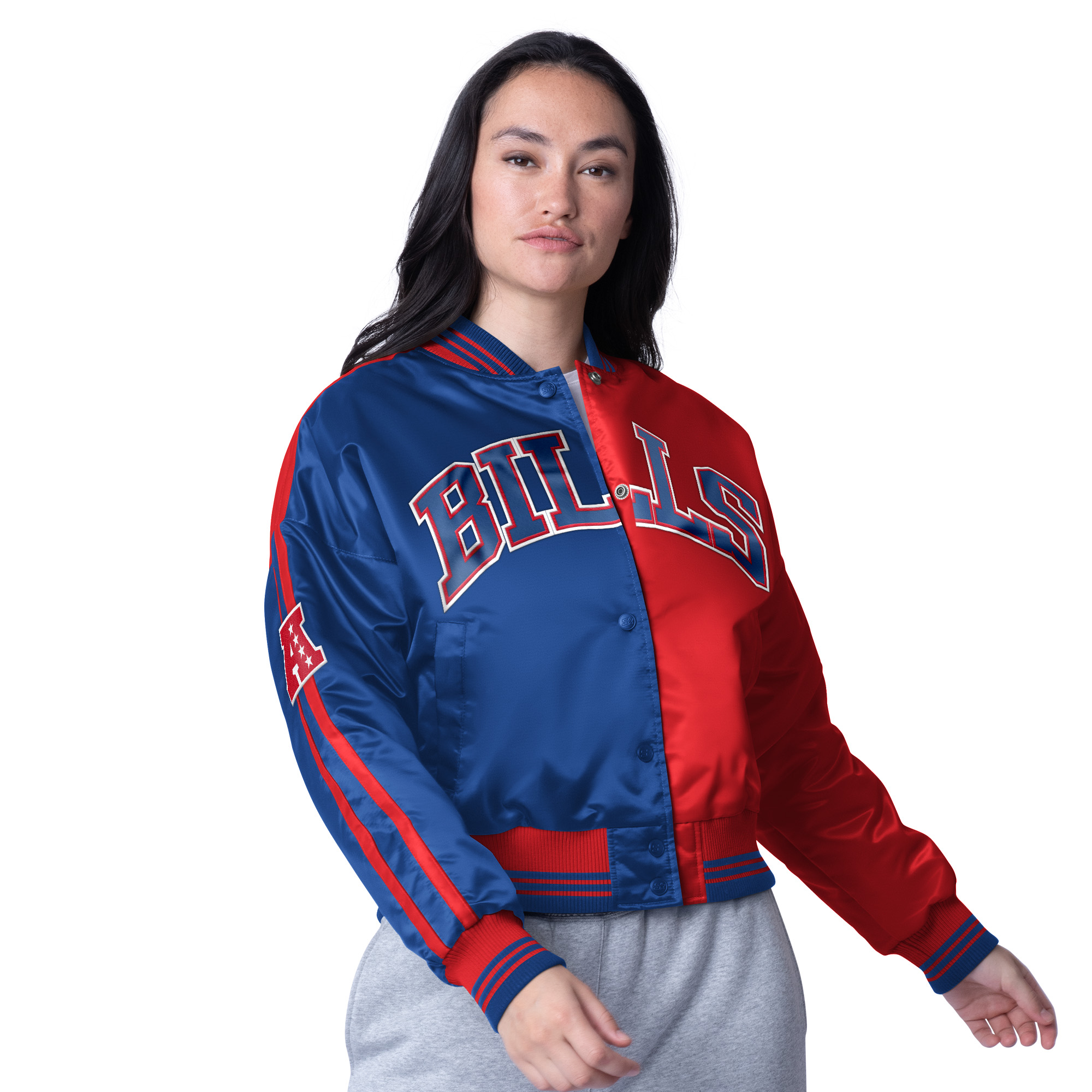 Women's Starter Blue Buffalo Bills Zone Blitz Cropped Varsity Full-Snap Jacket