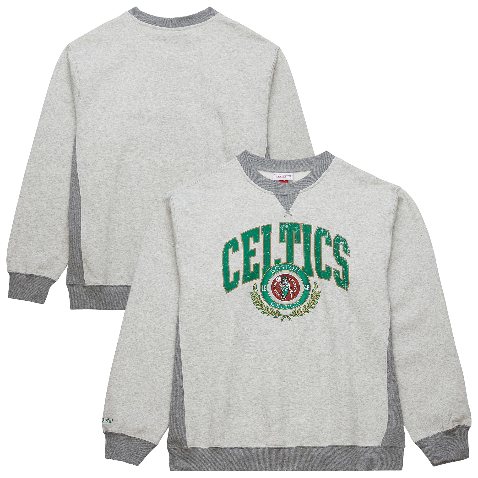Men's Mitchell & Ness Heather Gray Boston Celtics Vintage Logo Pullover Sweatshirt