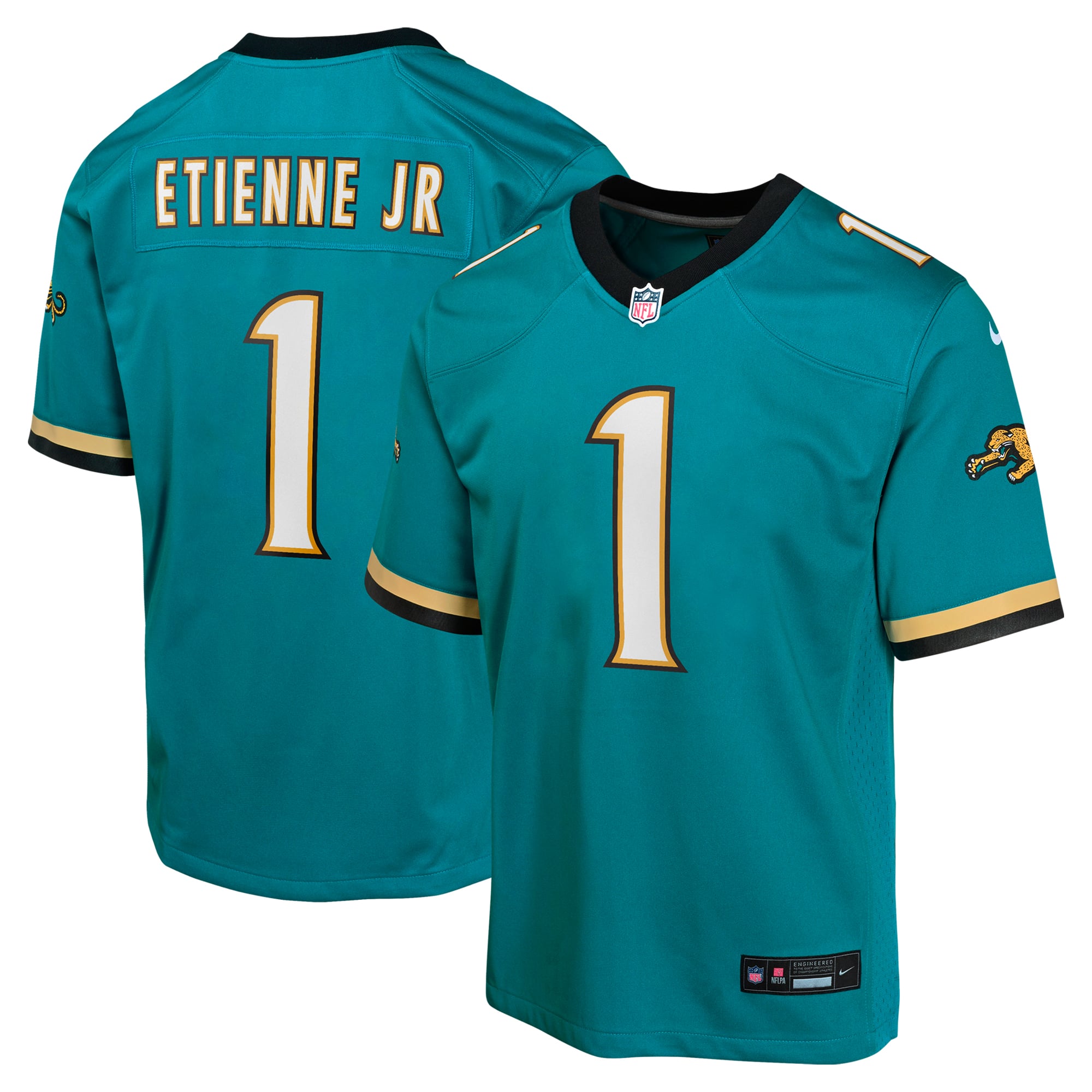 Jacksonville Jaguars Nike Secondary Alternate Jersey – Teal – Travis Etienne Jr. – Youth