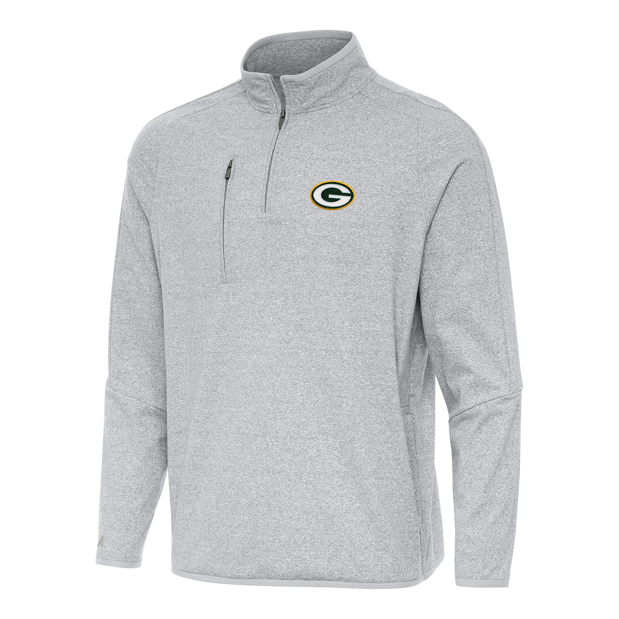 Men's Antigua Heather Gray Green Bay Packers Certain Tri-Blend Quarter-Zip Top