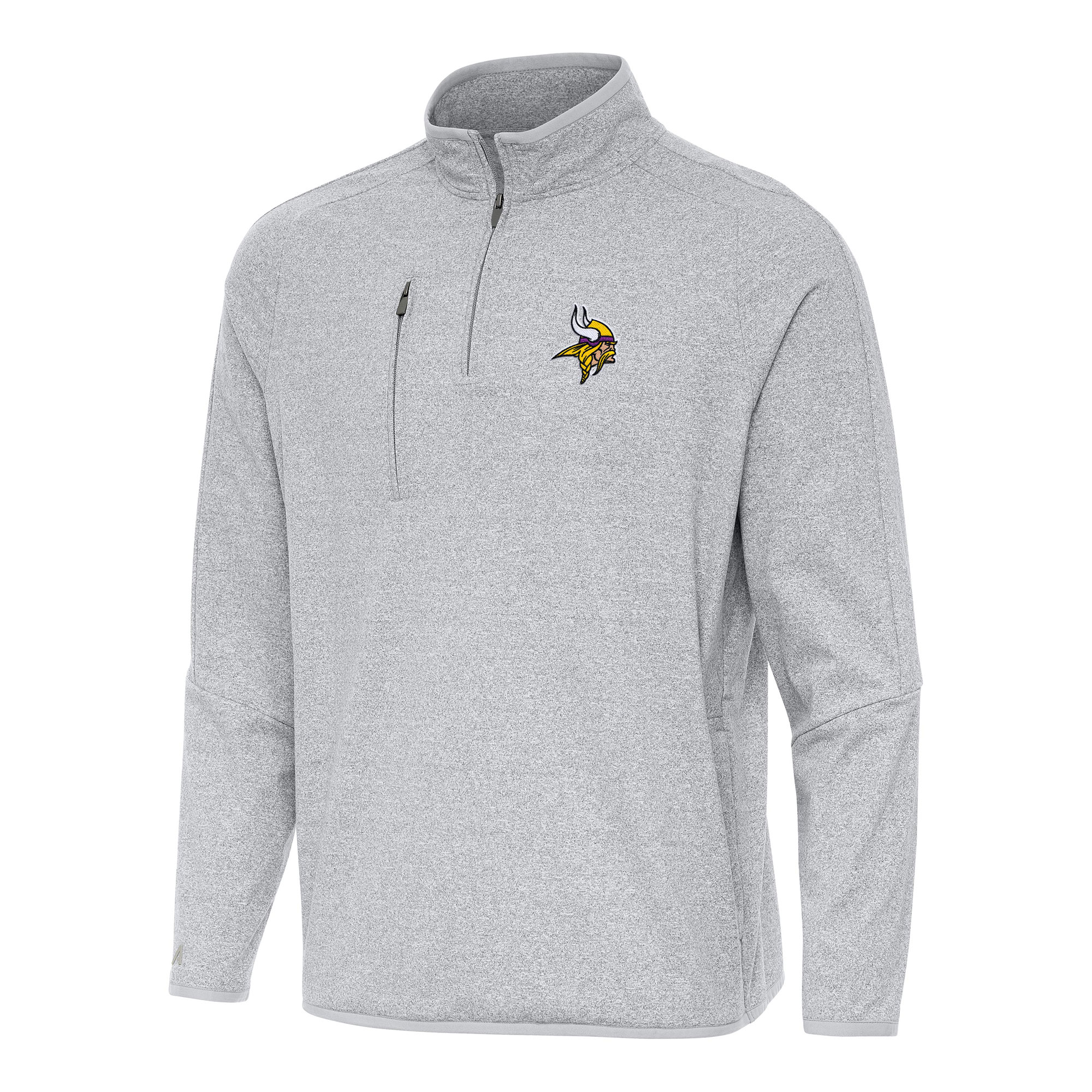 Men's Antigua Heather Gray Minnesota Vikings Certain Tri-Blend Quarter-Zip Top
