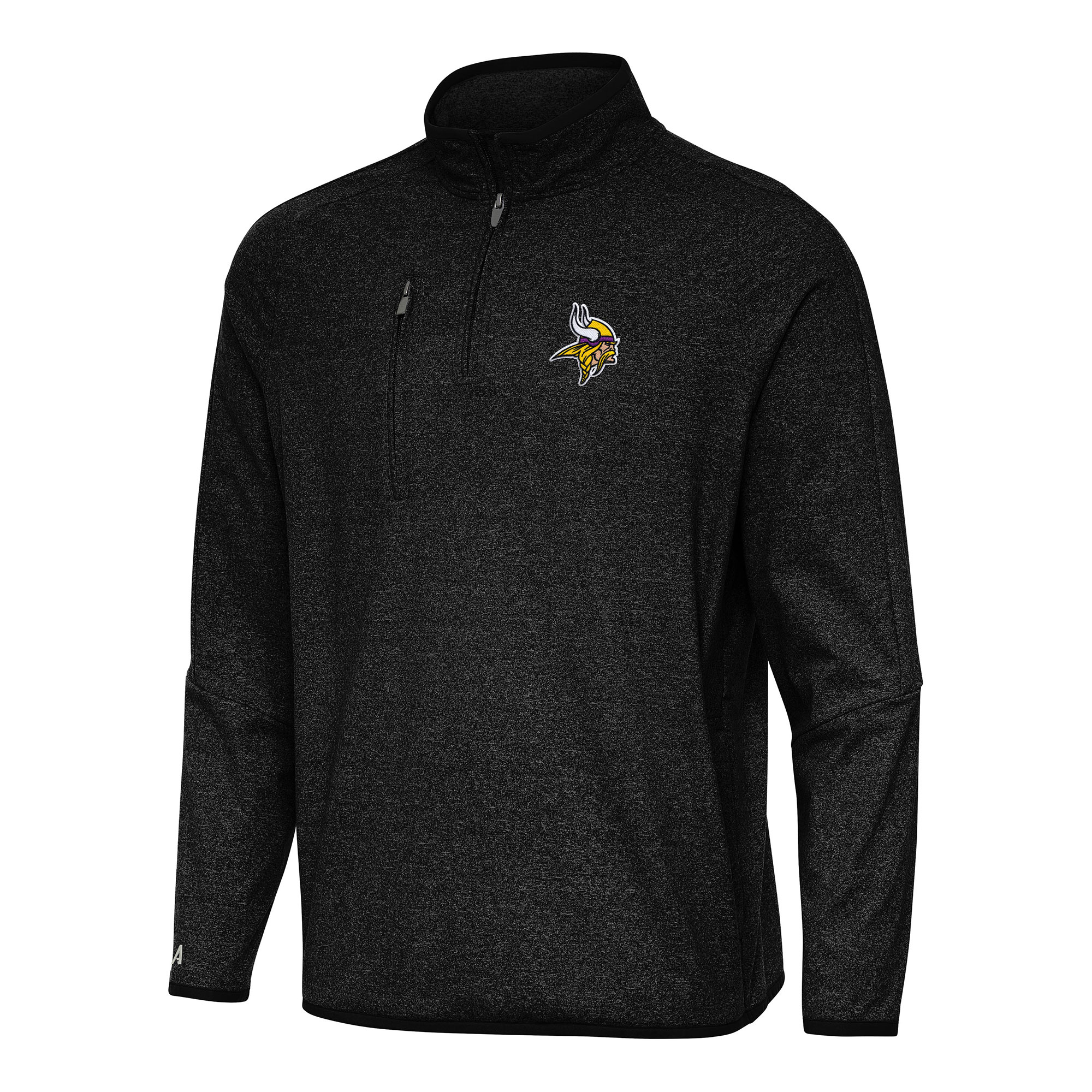 Men's Antigua Heather Black Minnesota Vikings Certain Tri-Blend Quarter-Zip Top