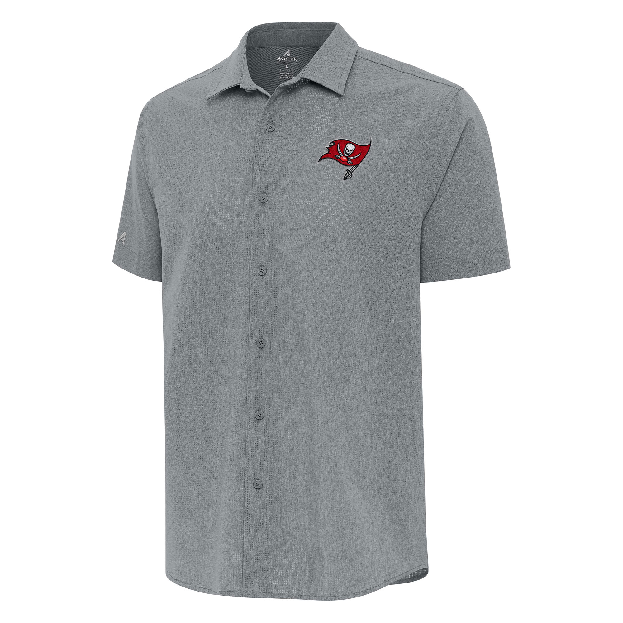 Men's Antigua Gray Tampa Bay Buccaneers Activate Woven Button-Up Shirt
