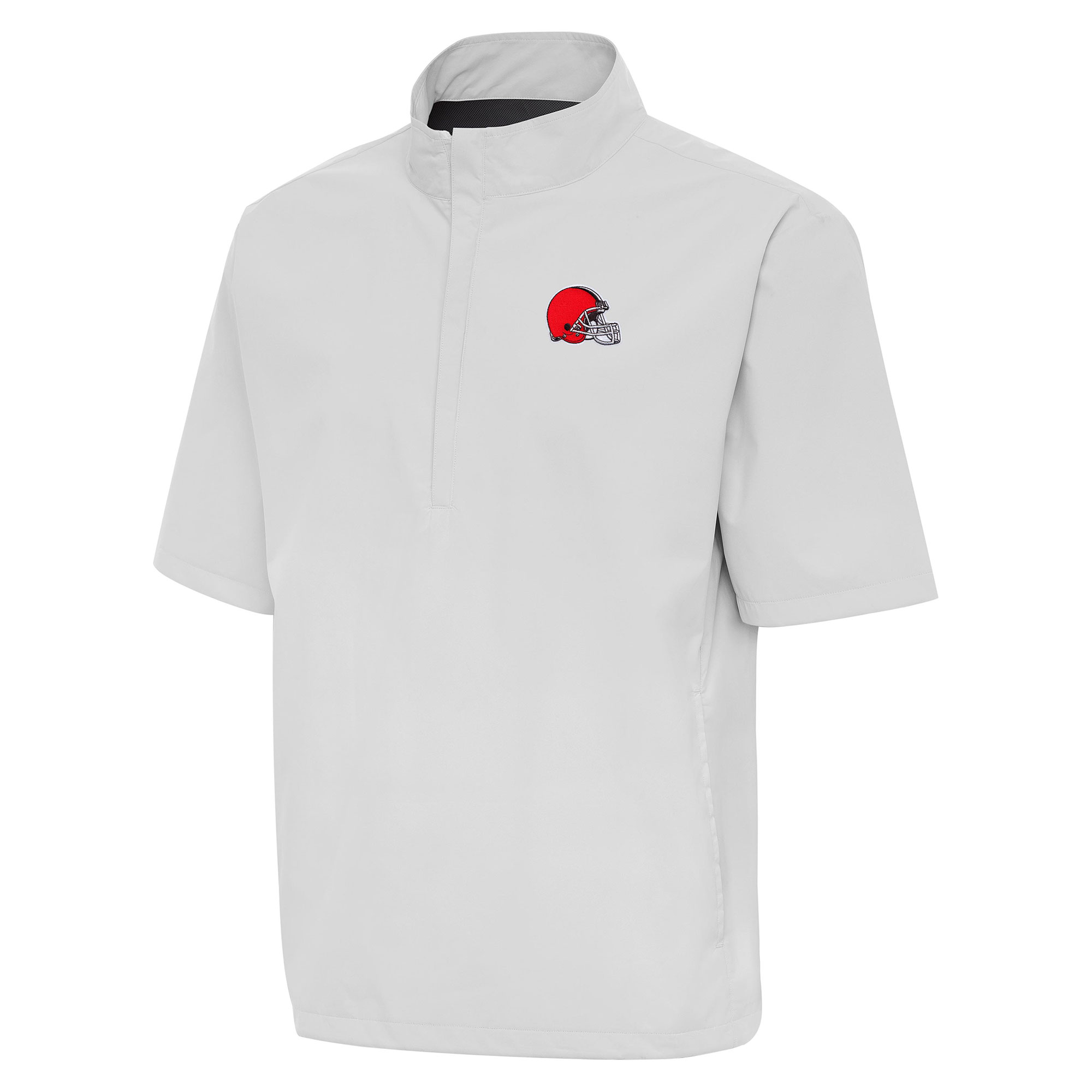 Men's Antigua Heather Gray Cleveland Browns Brisk Short Sleeve Quarter-Zip Windshirt