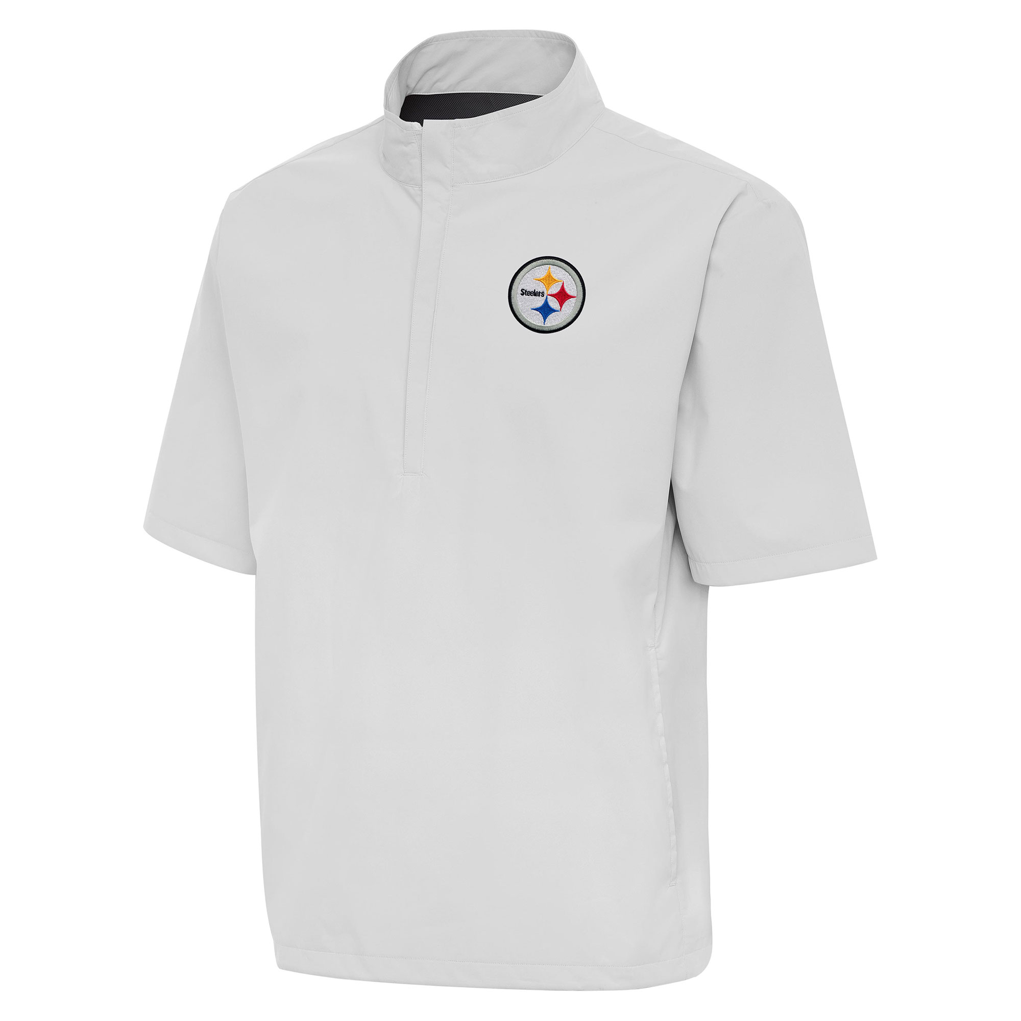 Men's Antigua Heather Gray Pittsburgh Steelers Brisk Short Sleeve Quarter-Zip Windshirt