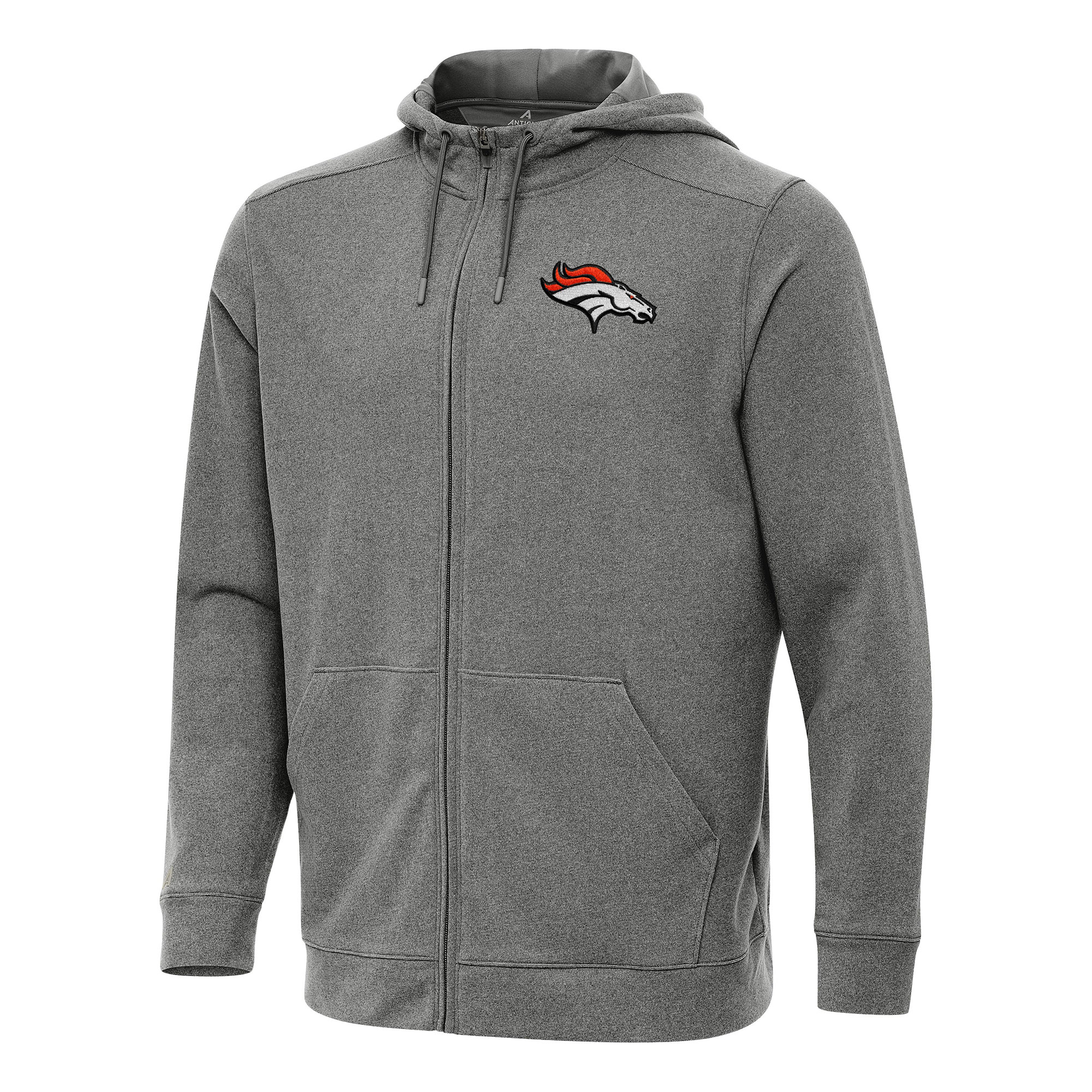 Men's Antigua Heather Black Denver Broncos Effortless Full-Zip Hoodie