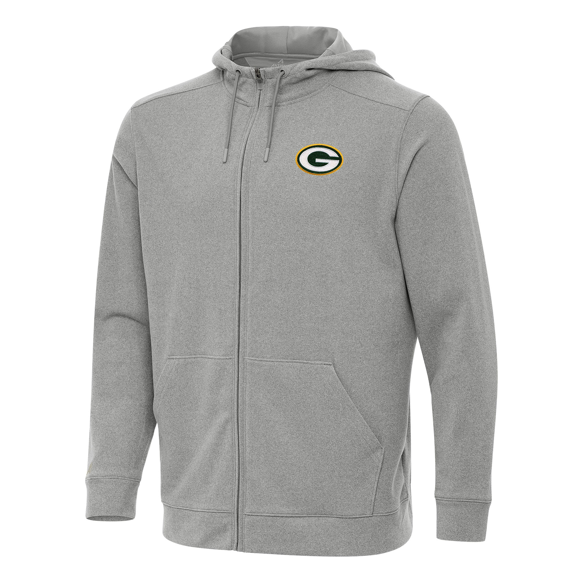 Men's Antigua Heather Gray Green Bay Packers Effortless Full-Zip Hoodie
