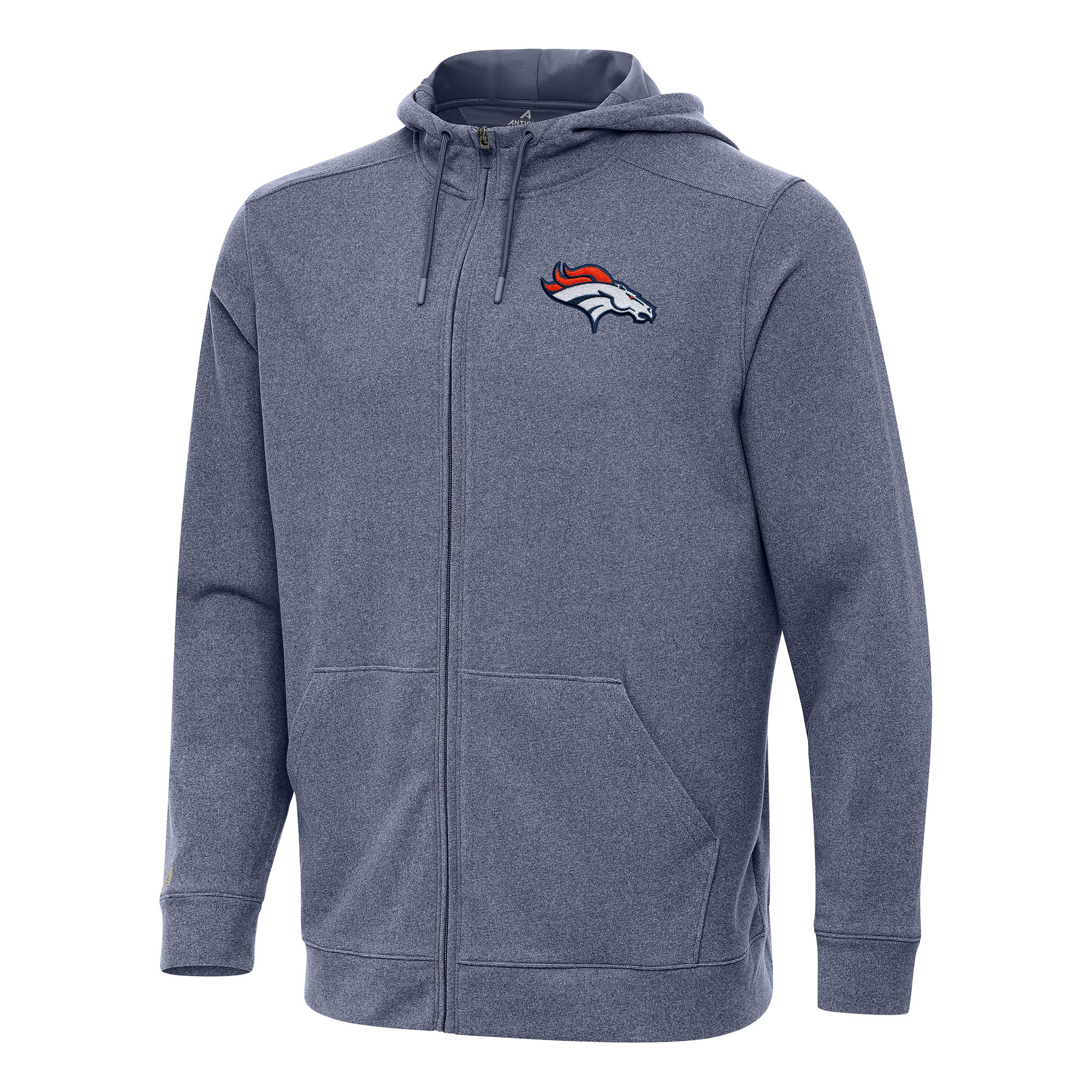 Men's Antigua Heather Navy Denver Broncos Effortless Full-Zip Hoodie