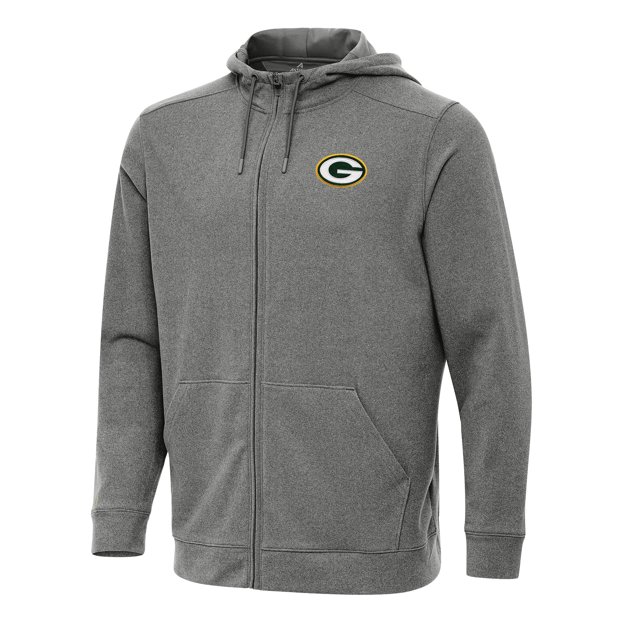 Men's Antigua Heather Black Green Bay Packers Effortless Full-Zip Hoodie