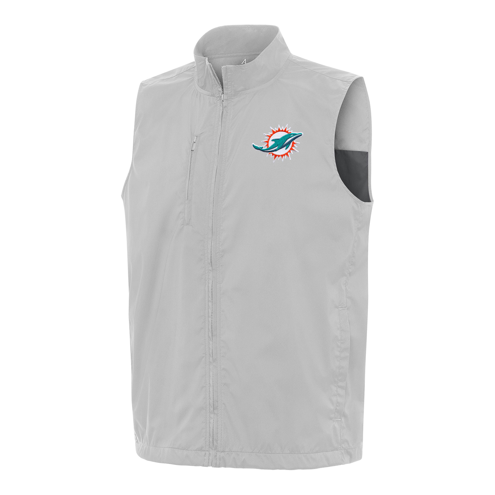 Men's Antigua Gray Miami Dolphins Brisk Full-Zip Vest