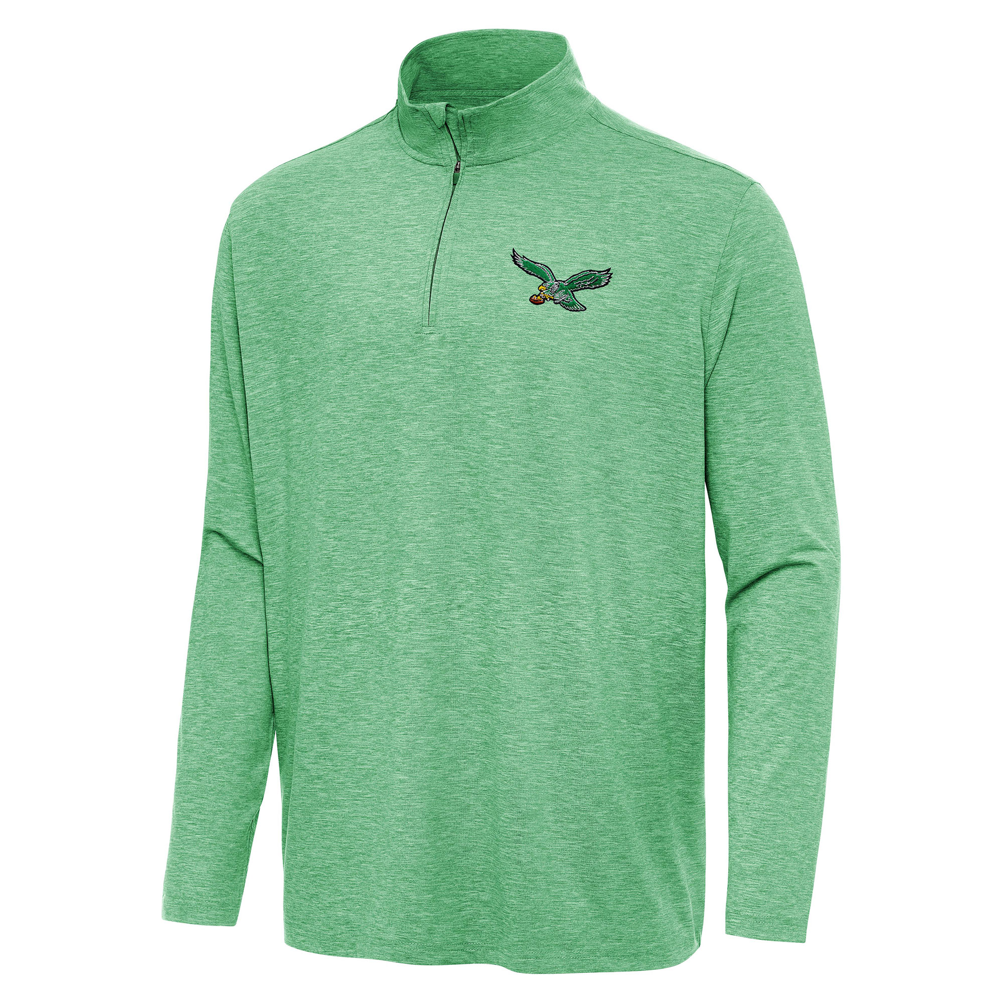 Men's Antigua Heather Kelly Green Philadelphia Eagles Hunk Quarter-Zip Jacket