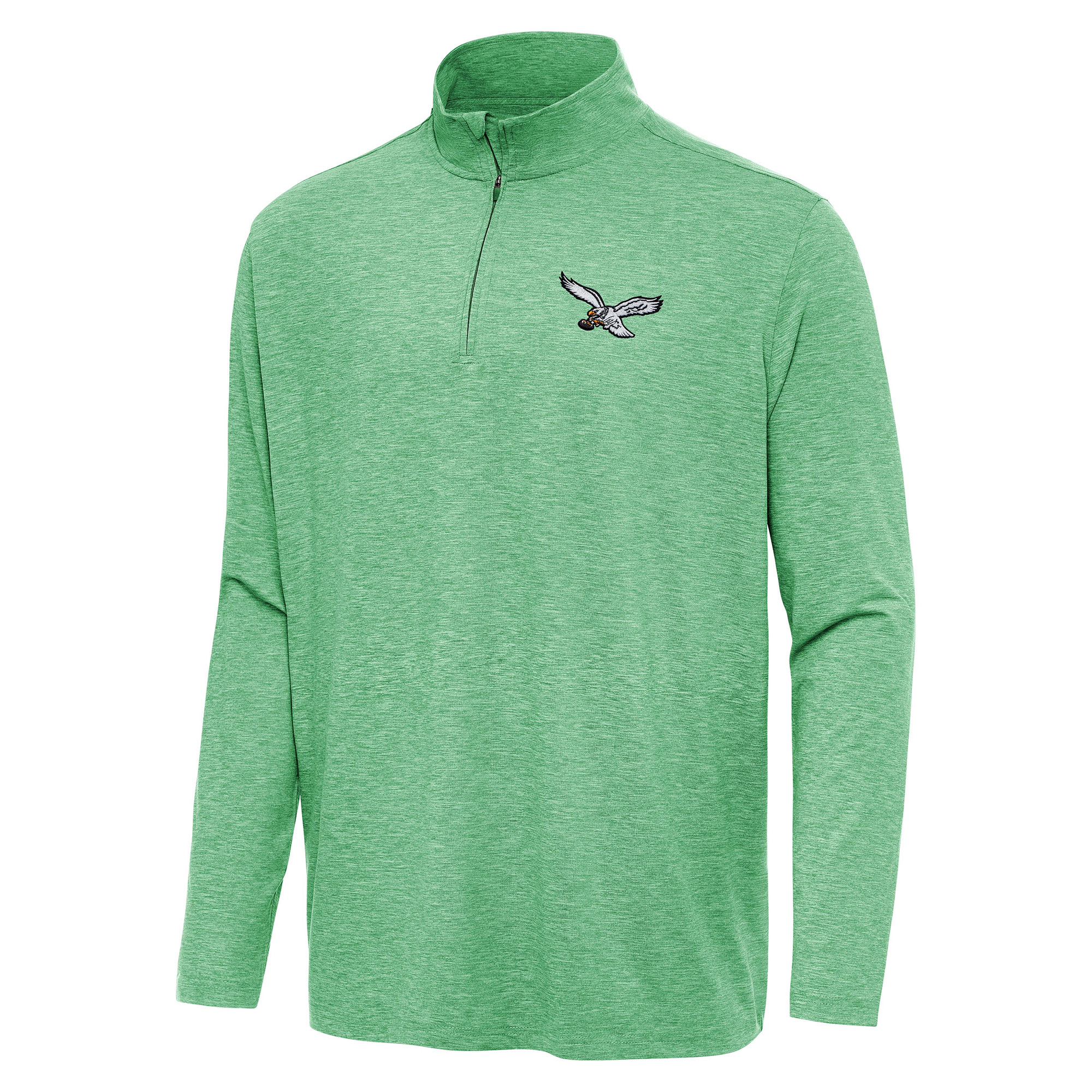 Men's Antigua Heather Kelly Green Philadelphia Eagles Hunk Quarter-Zip Jacket