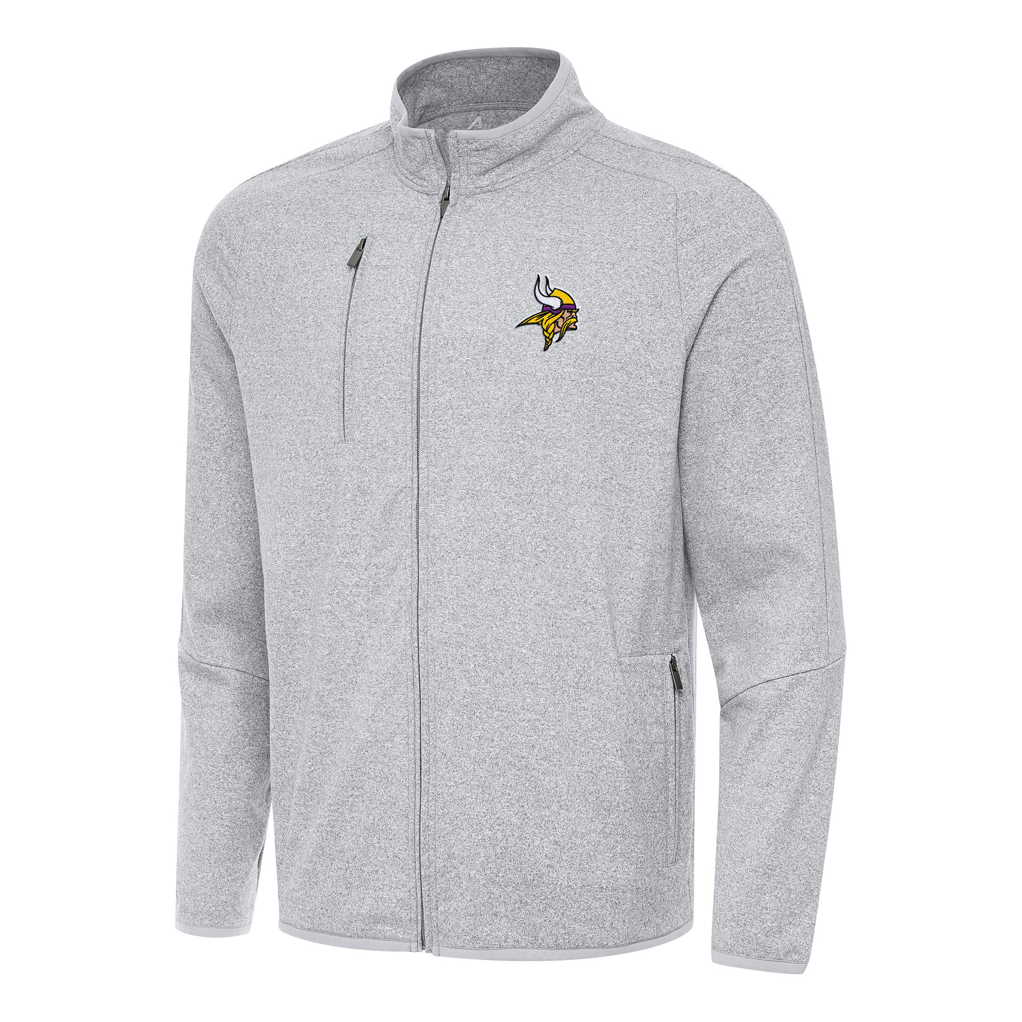 Men's Antigua Heather Gray Minnesota Vikings Hold-Up Tri-Blend Full-Zip Jacket