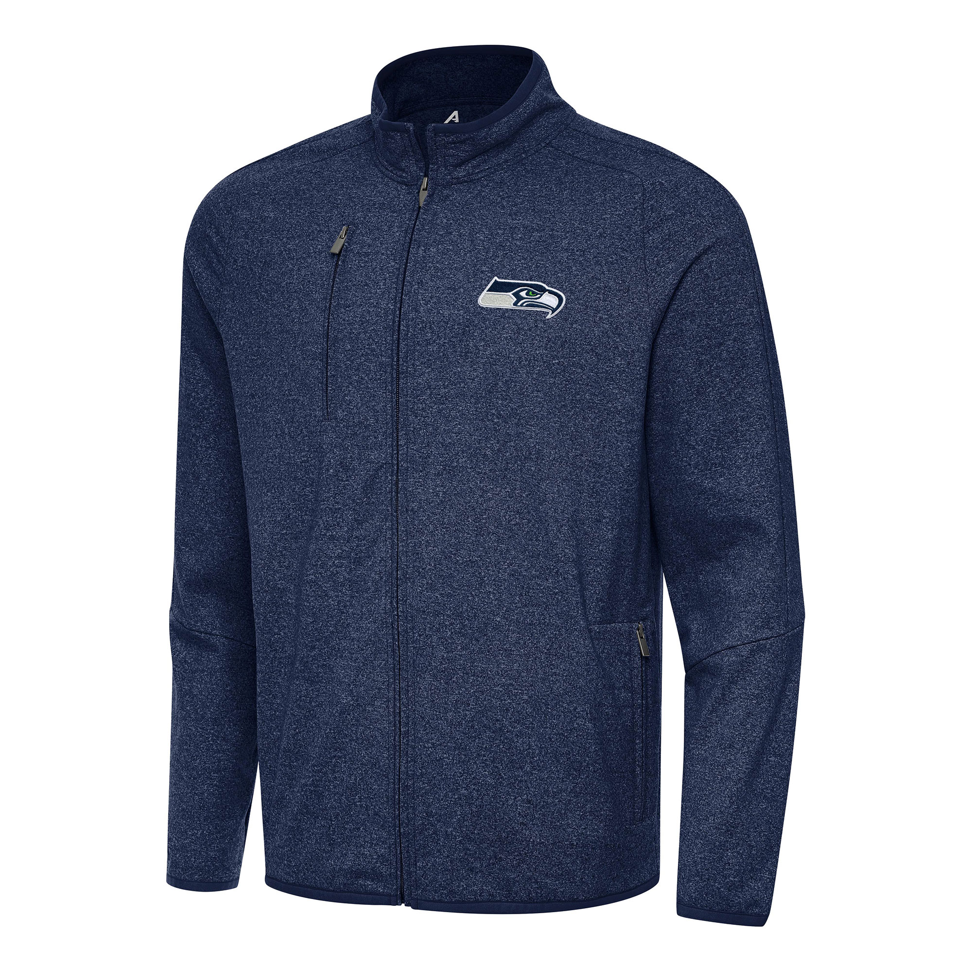 Men's Antigua Heather Navy Seattle Seahawks Hold-Up Tri-Blend Full-Zip Jacket
