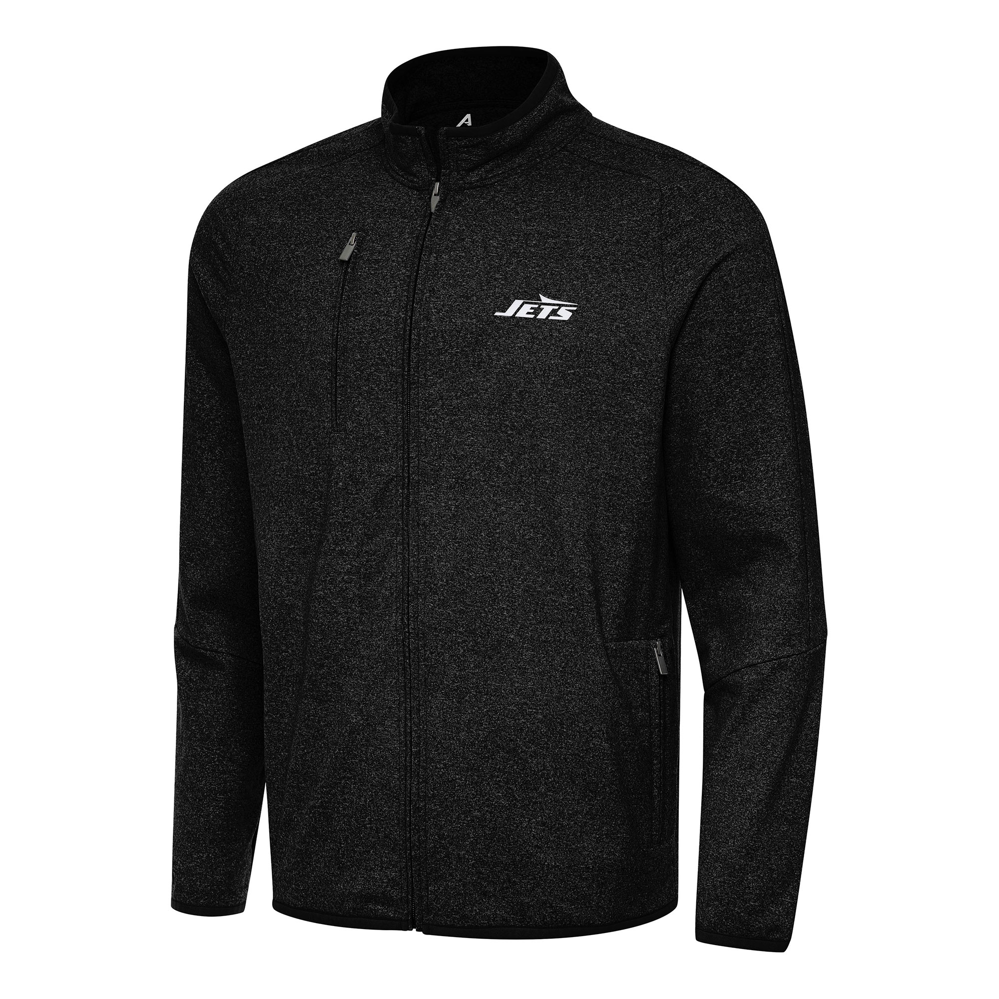 Men's Antigua Heather Black New York Jets Hold-Up Tri-Blend Full-Zip Jacket