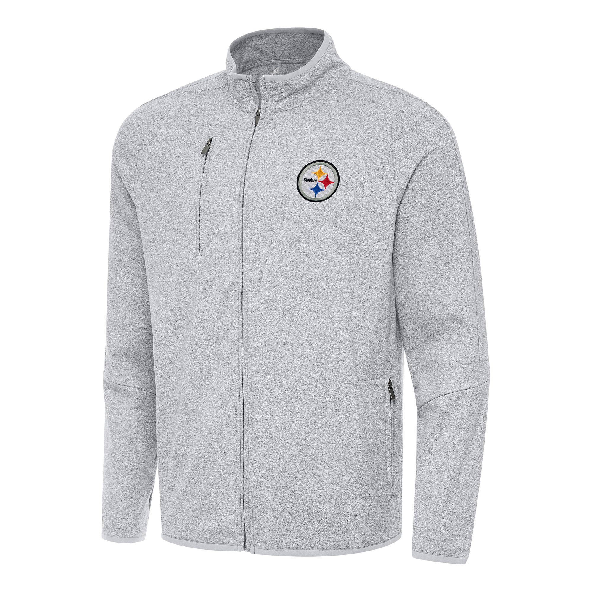 Men's Antigua Heather Gray Pittsburgh Steelers Hold-Up Tri-Blend Full-Zip Jacket
