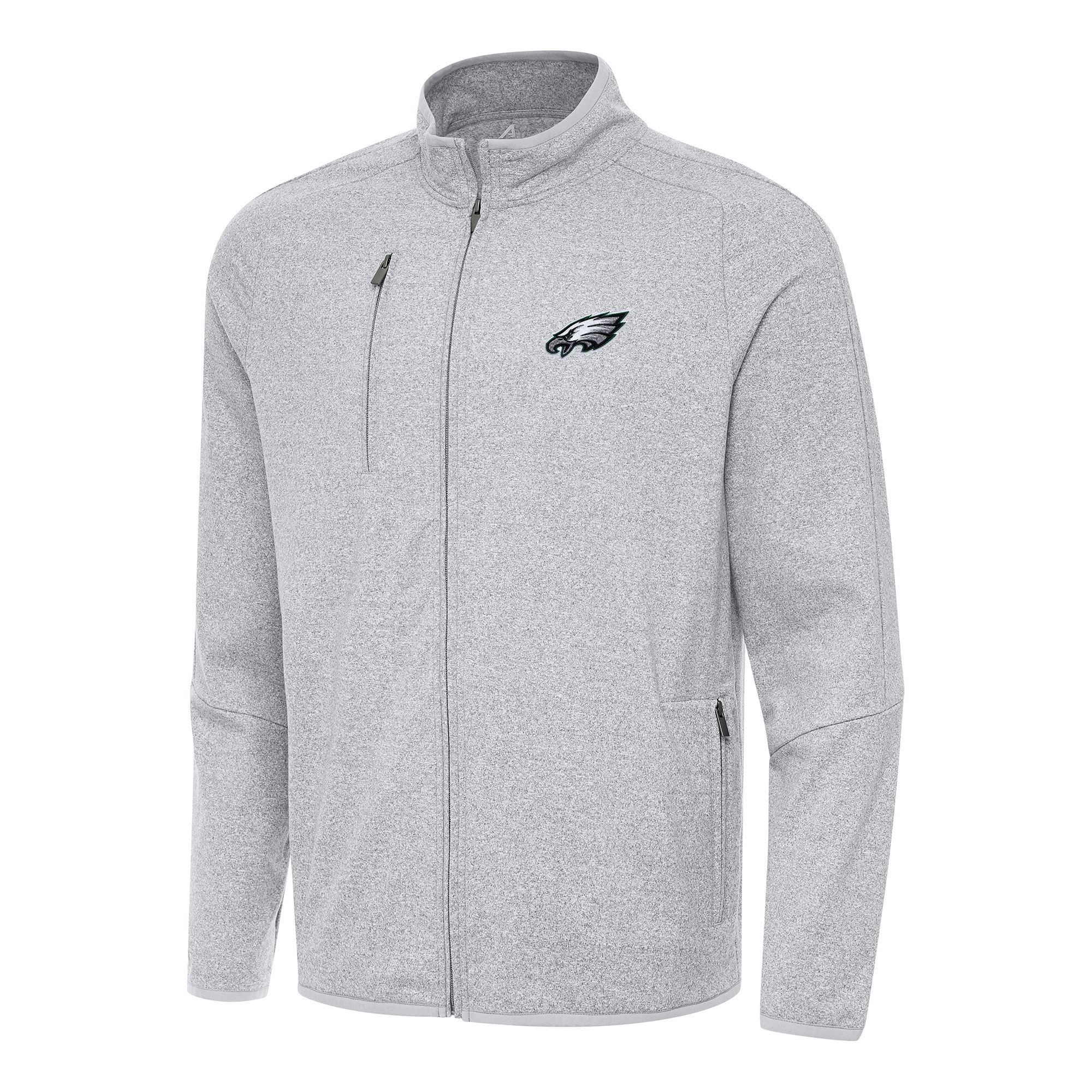 Men's Antigua Heather Gray Philadelphia Eagles Hold-Up Tri-Blend Full-Zip Jacket