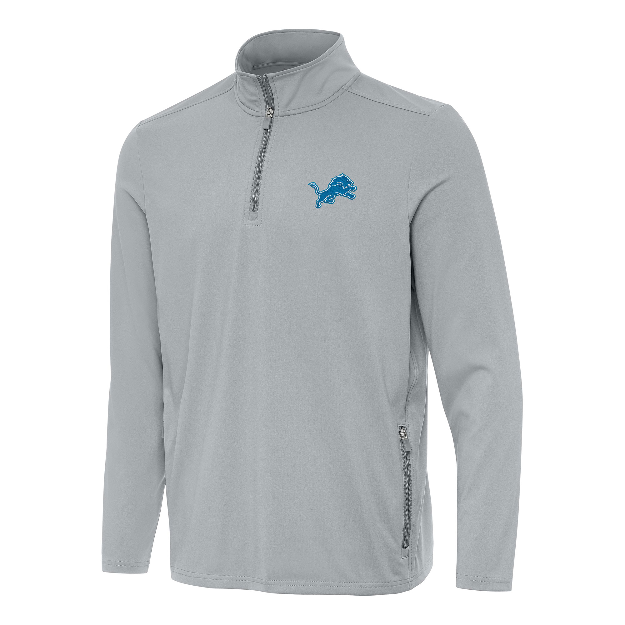 Men's Antigua Gray Detroit Lions Perilous Quarter-Zip Pullover Top