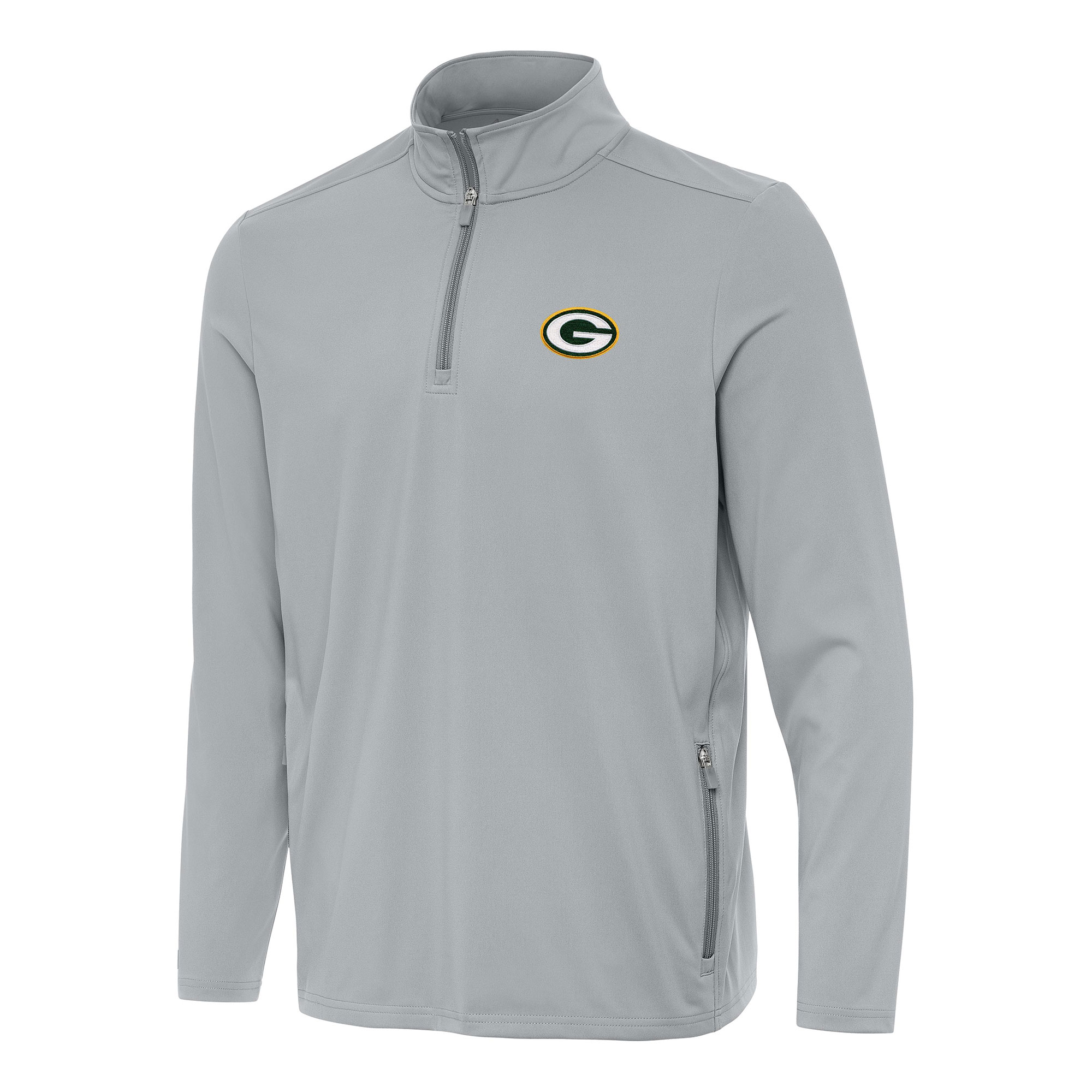 Men's Antigua Gray Green Bay Packers Perilous Quarter-Zip Pullover Top