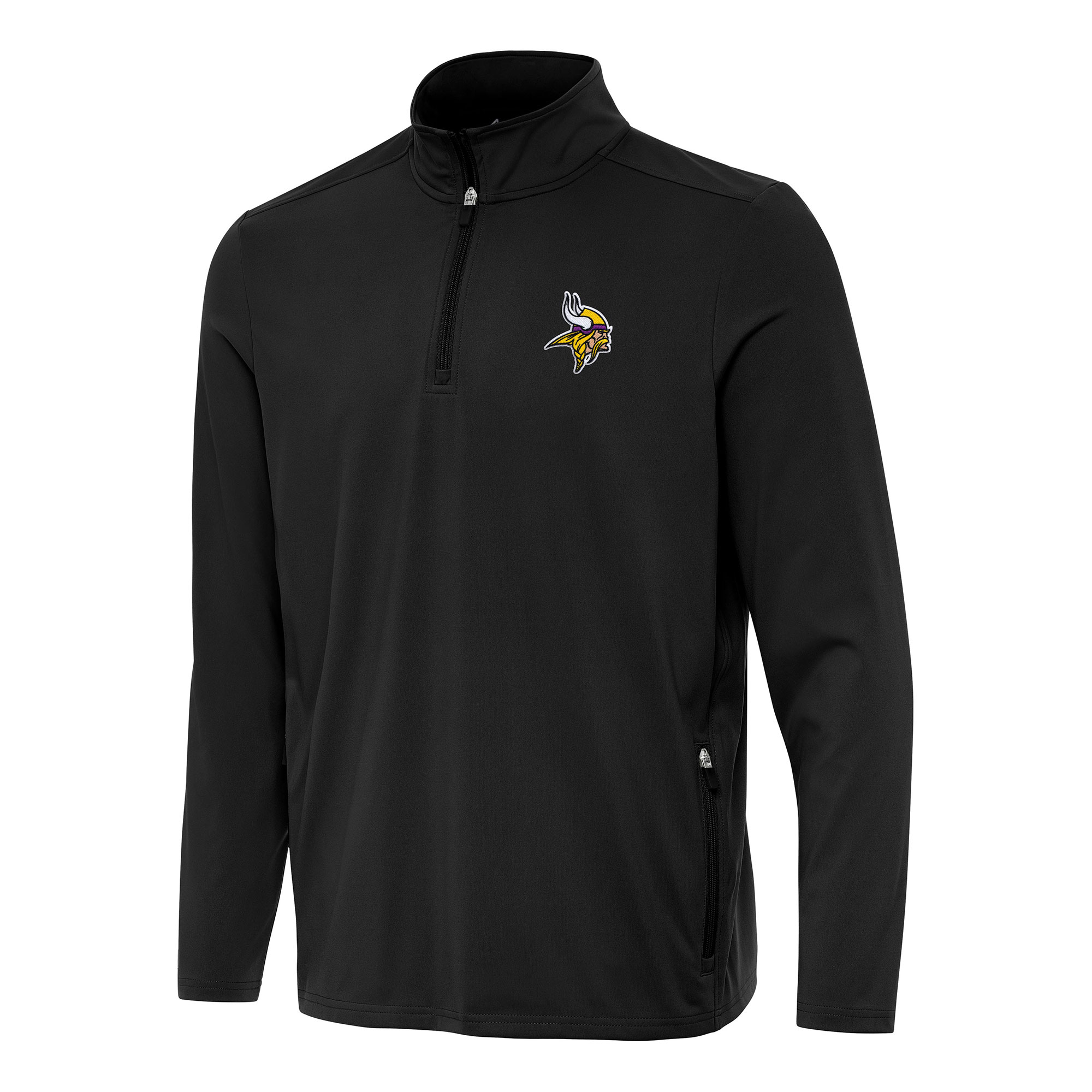 Men's Antigua Black Minnesota Vikings Perilous Quarter-Zip Pullover Top