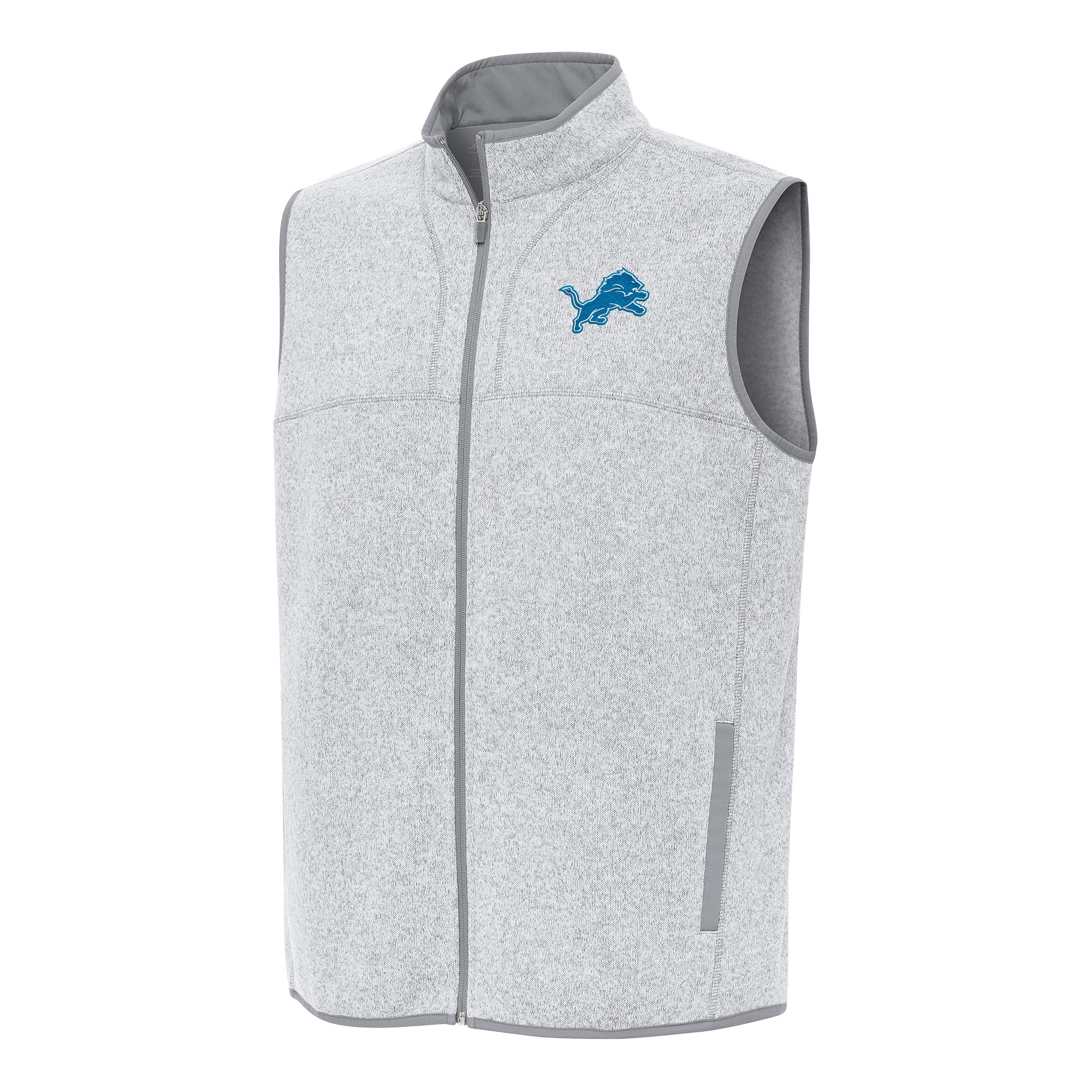 Men's Antigua Heather Gray Detroit Lions Fortune Full-Zip Vest