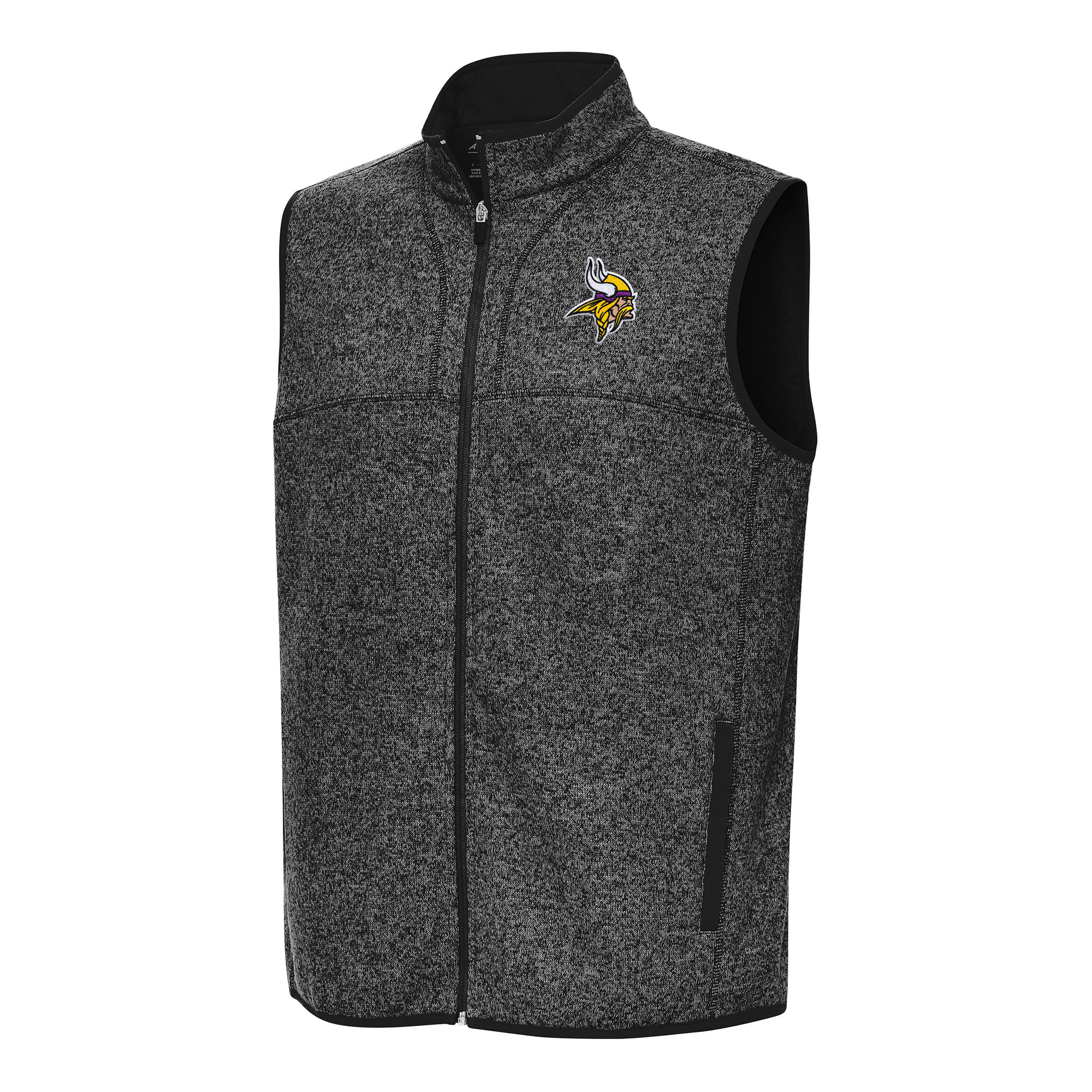 Men’s Antigua Heather Black Minnesota Vikings Fortune Full-Zip Vest Men’s Antigua Heather Black Minnesota Vikings Fortune Full-Zip Vest